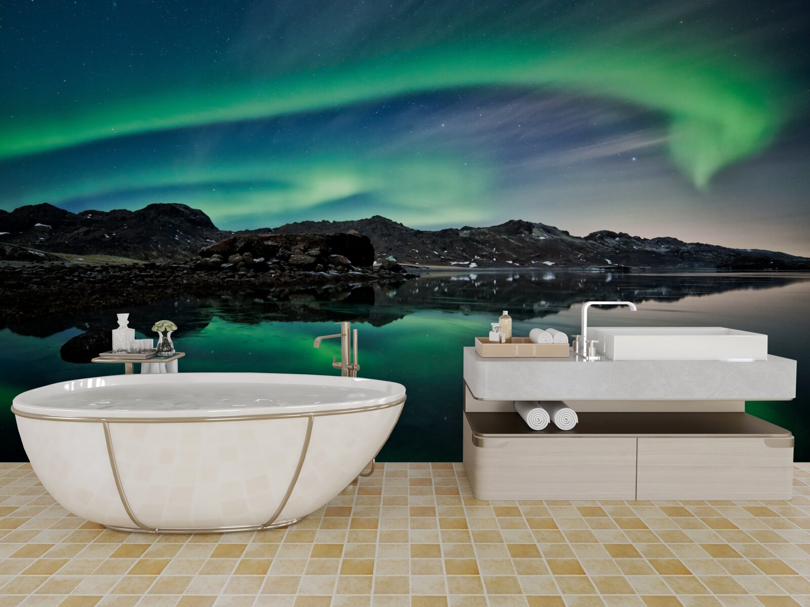 Fototapet lac în aurora boreală