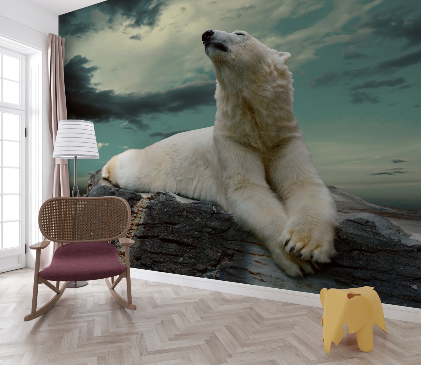 Fototapet urs polar odihnindu-se pe o stâncă