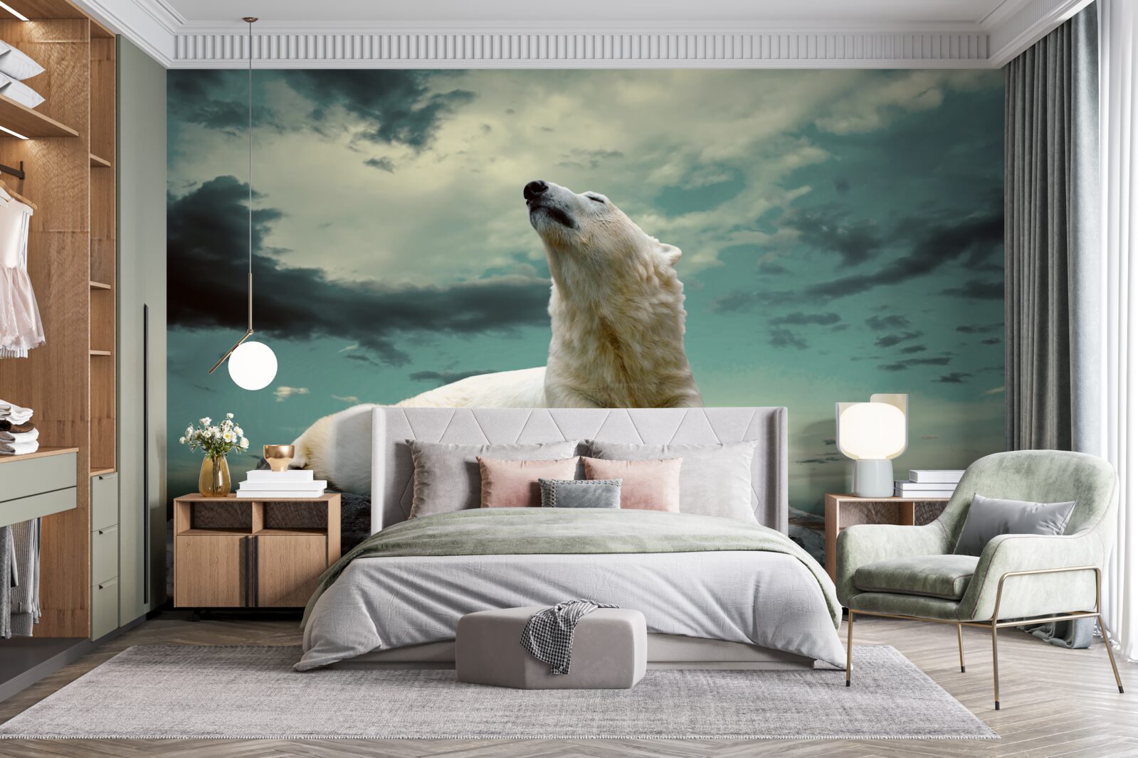 Fototapet urs polar odihnindu-se pe o stâncă