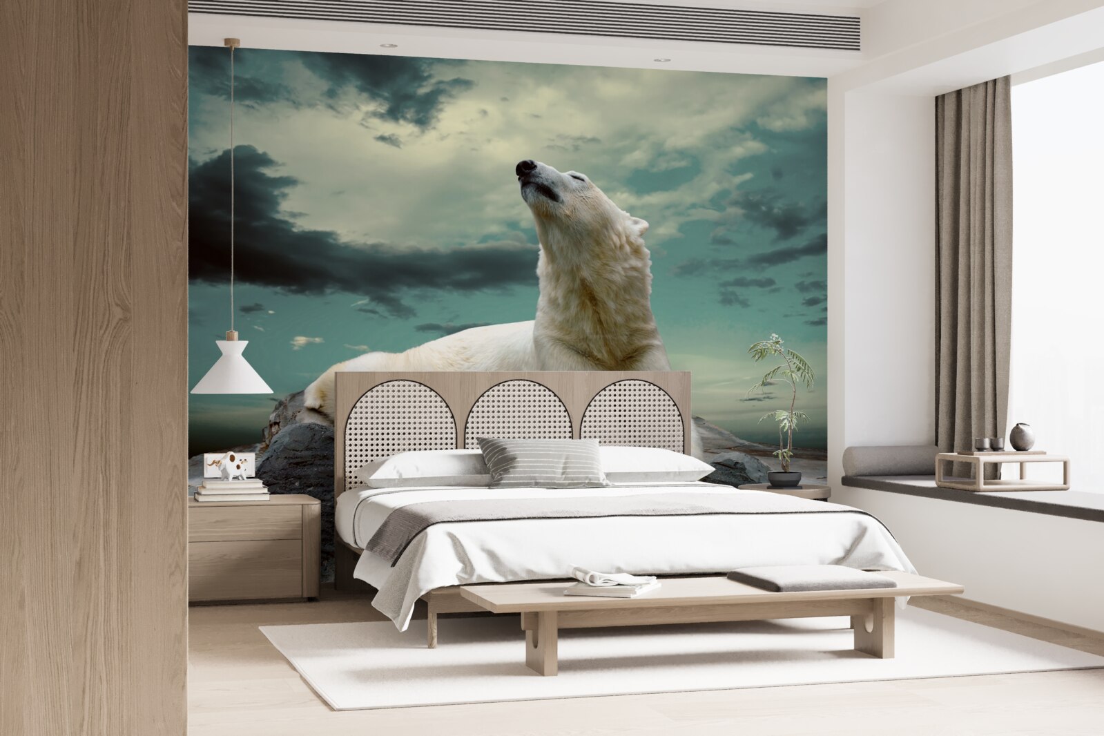 Fototapet urs polar odihnindu-se pe o stâncă