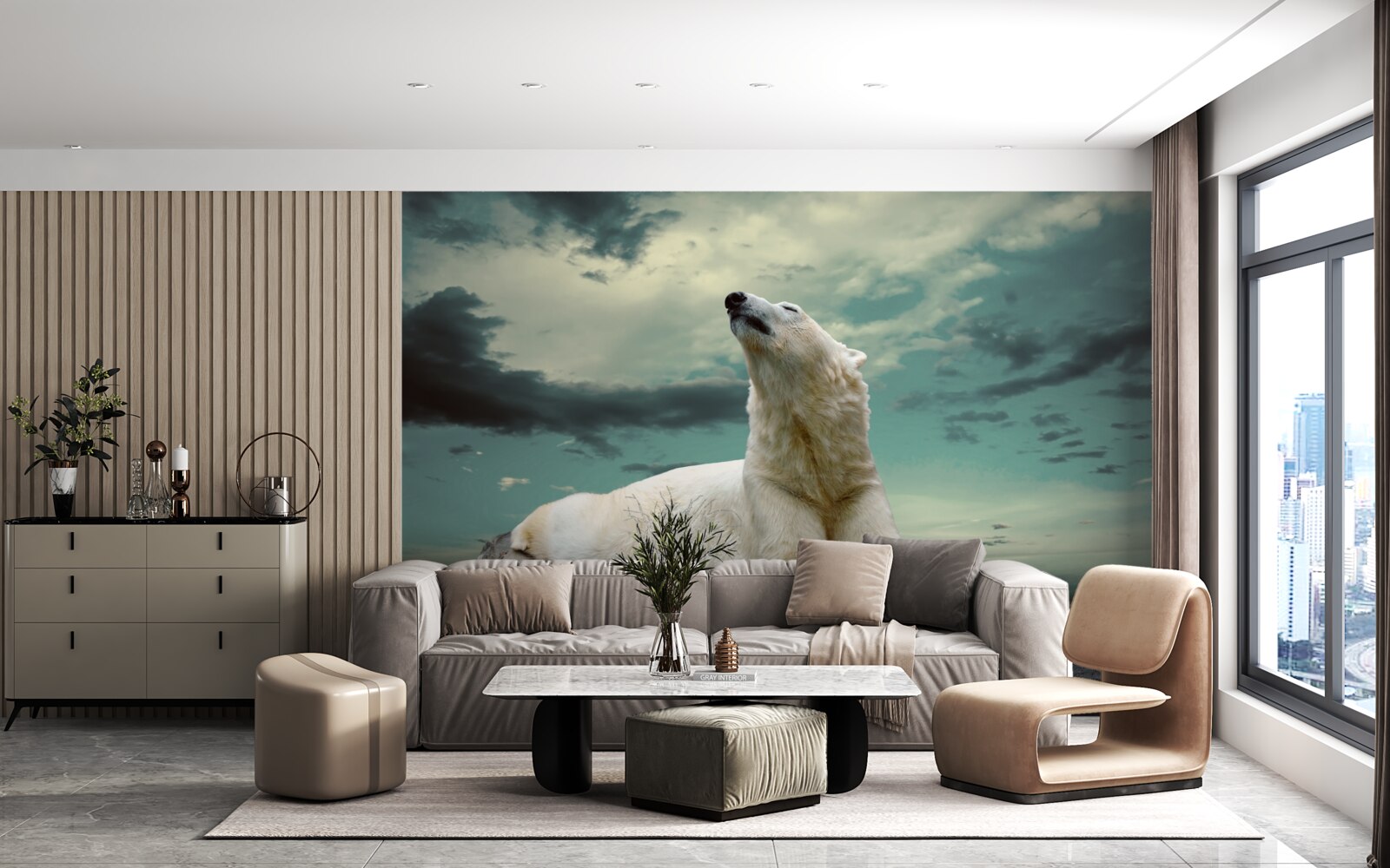 Fototapet urs polar odihnindu-se pe o stâncă