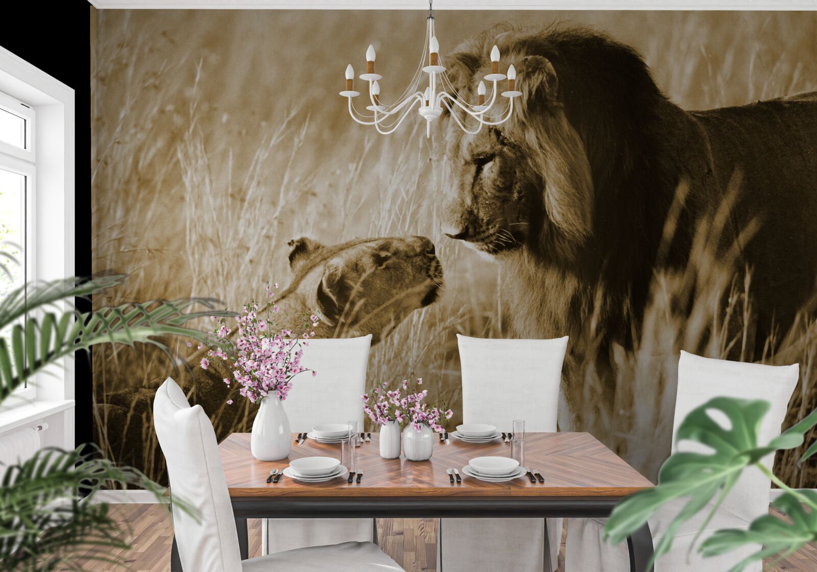 Fototapet leul și leoaica ajung să se cunoască