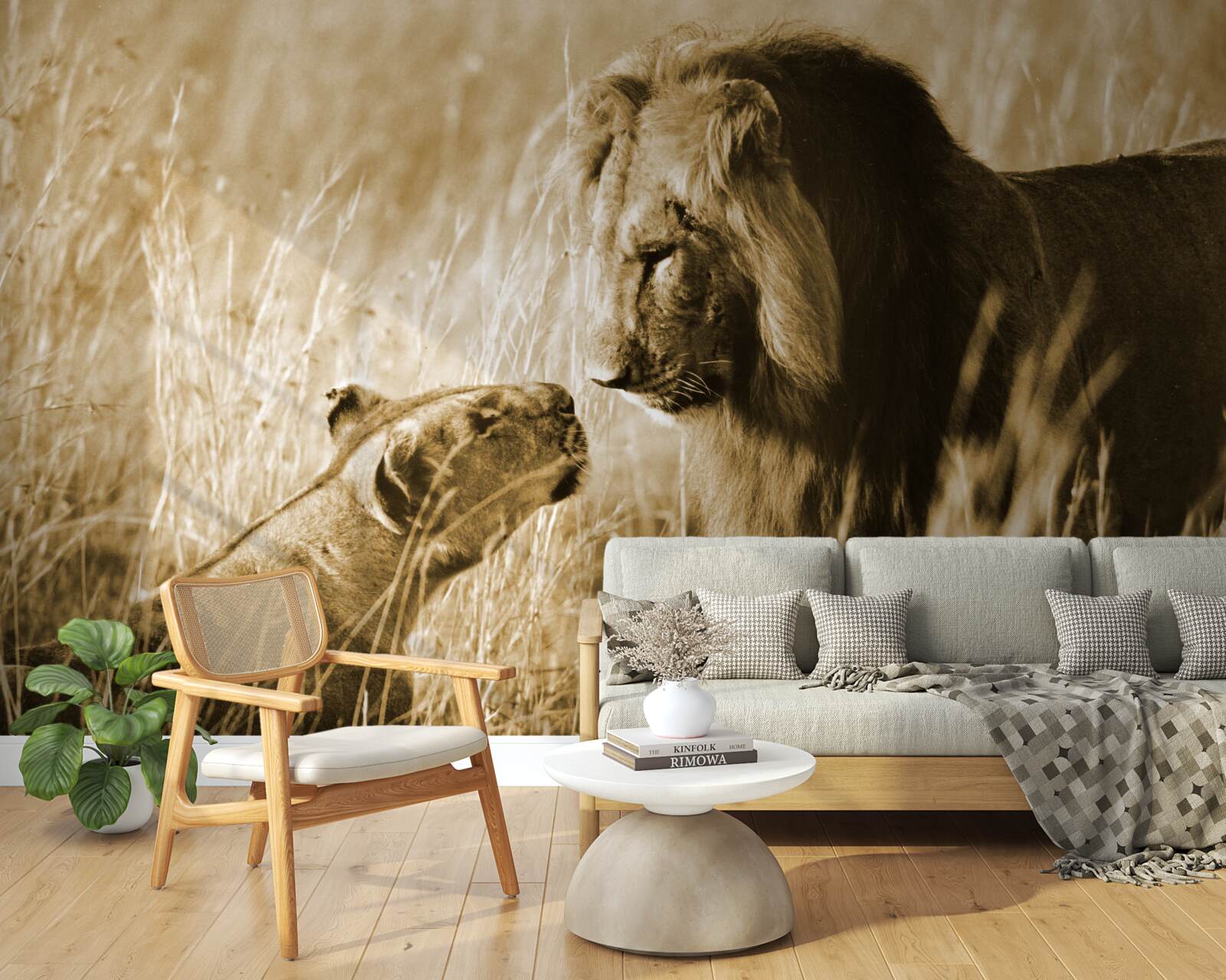 Fototapet leul și leoaica ajung să se cunoască