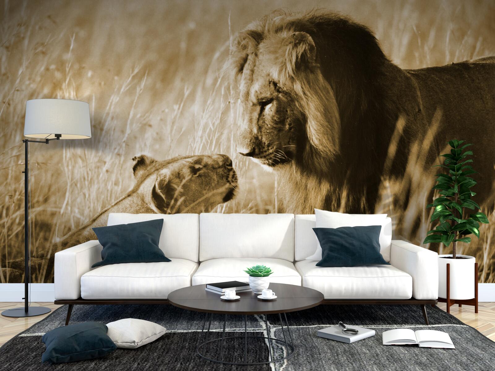 Fototapet leul și leoaica ajung să se cunoască