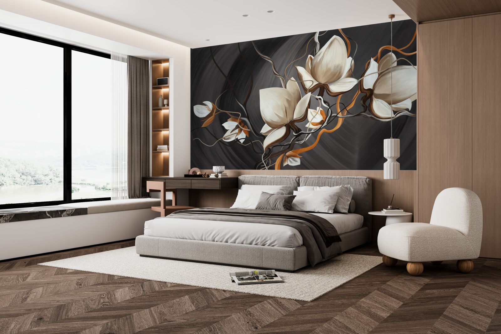 Fototapet deschiderea unei magnolii albe ca zăpada