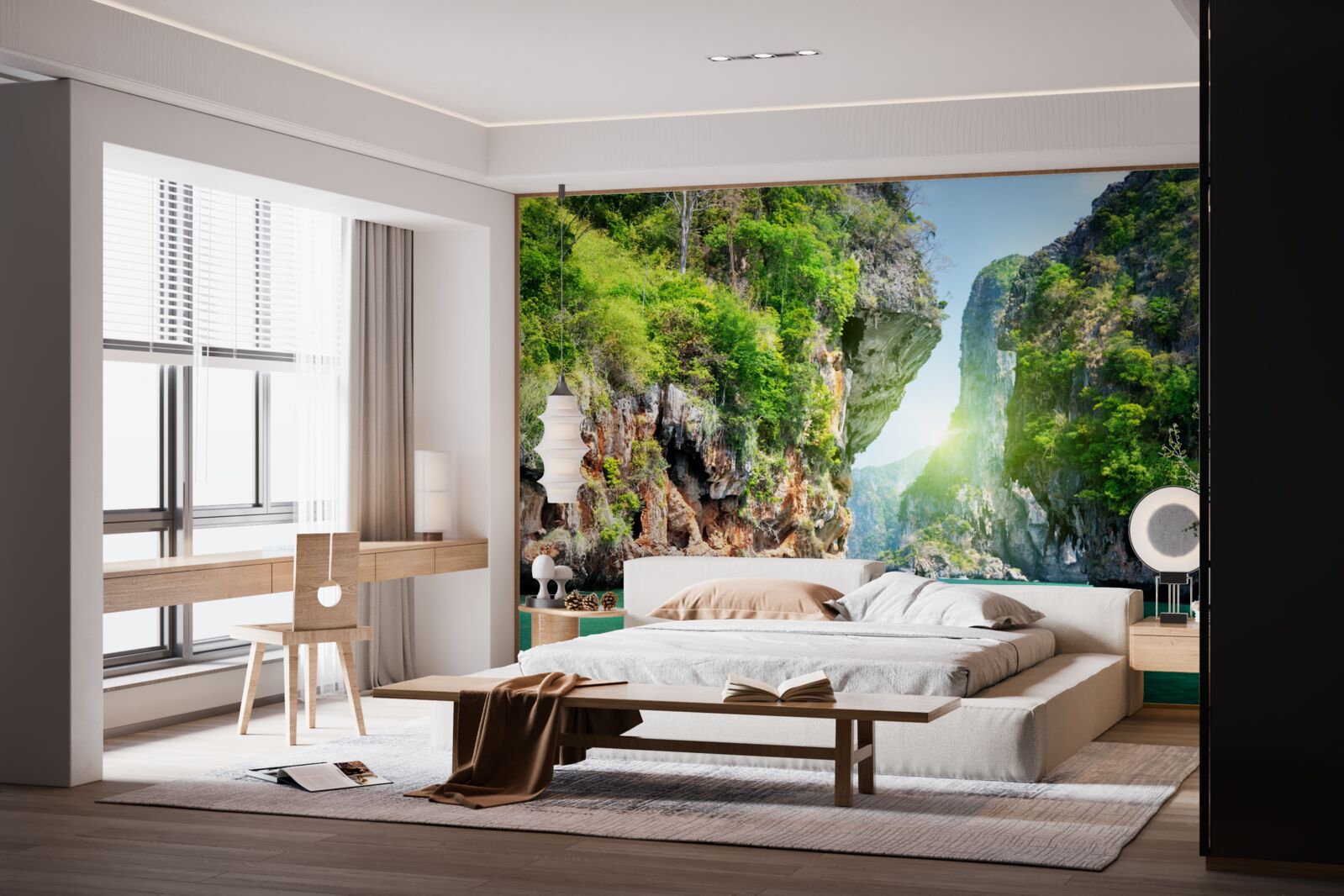 Fototapet stânci pictate în nuanțe de smarald se ridică deasupra apelor mării