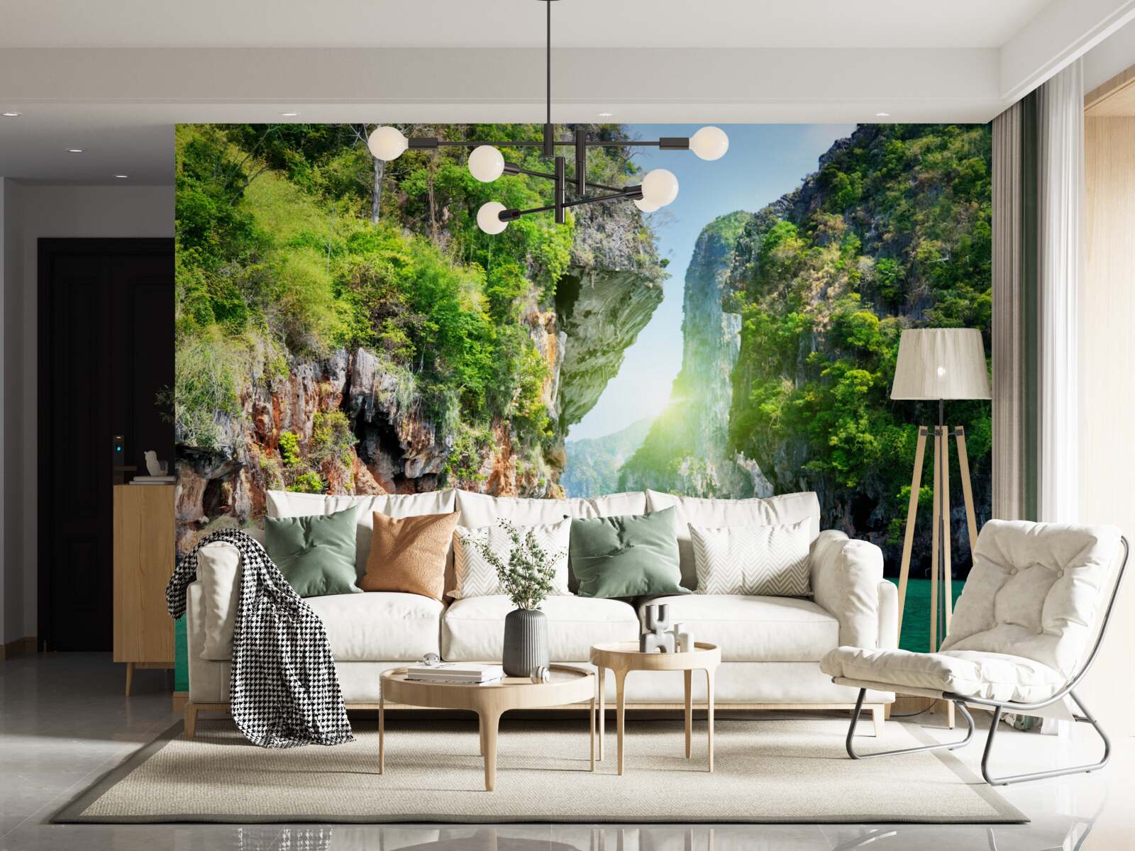 Fototapet stânci pictate în nuanțe de smarald se ridică deasupra apelor mării