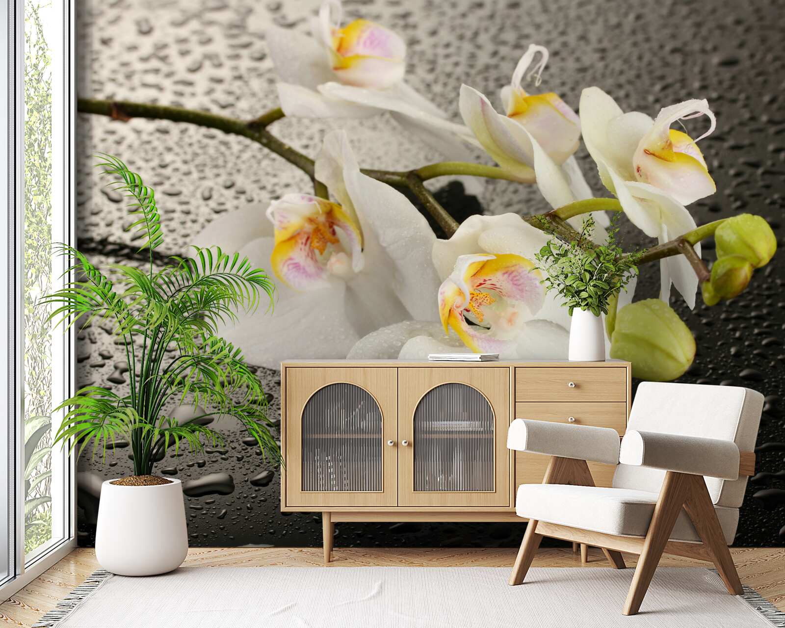 Fototapet Orhidee albă ca zăpada după o ploaie puternică