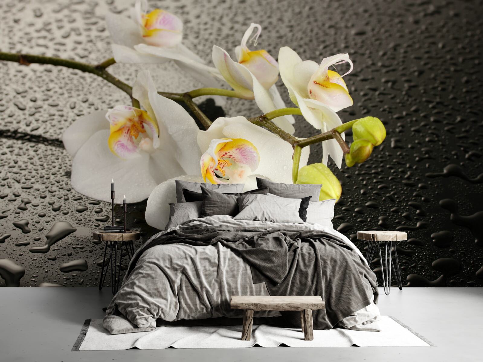 Fototapet Orhidee albă ca zăpada după o ploaie puternică