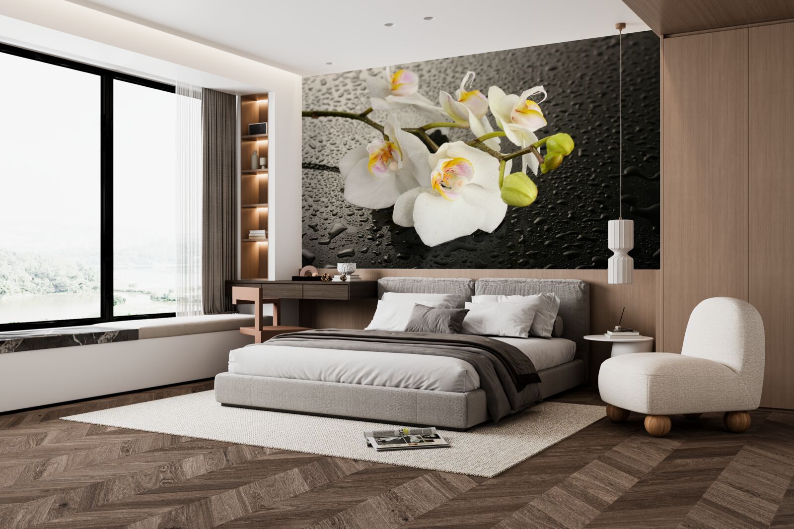 Fototapet Orhidee albă ca zăpada după o ploaie puternică