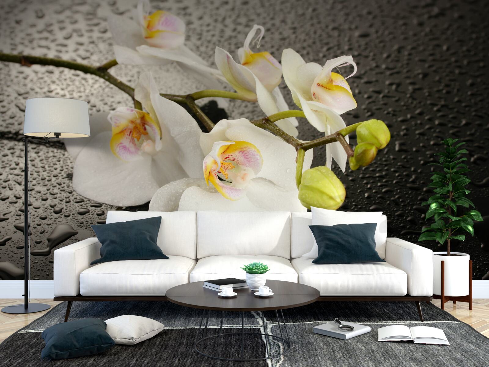 Fototapet Orhidee albă ca zăpada după o ploaie puternică