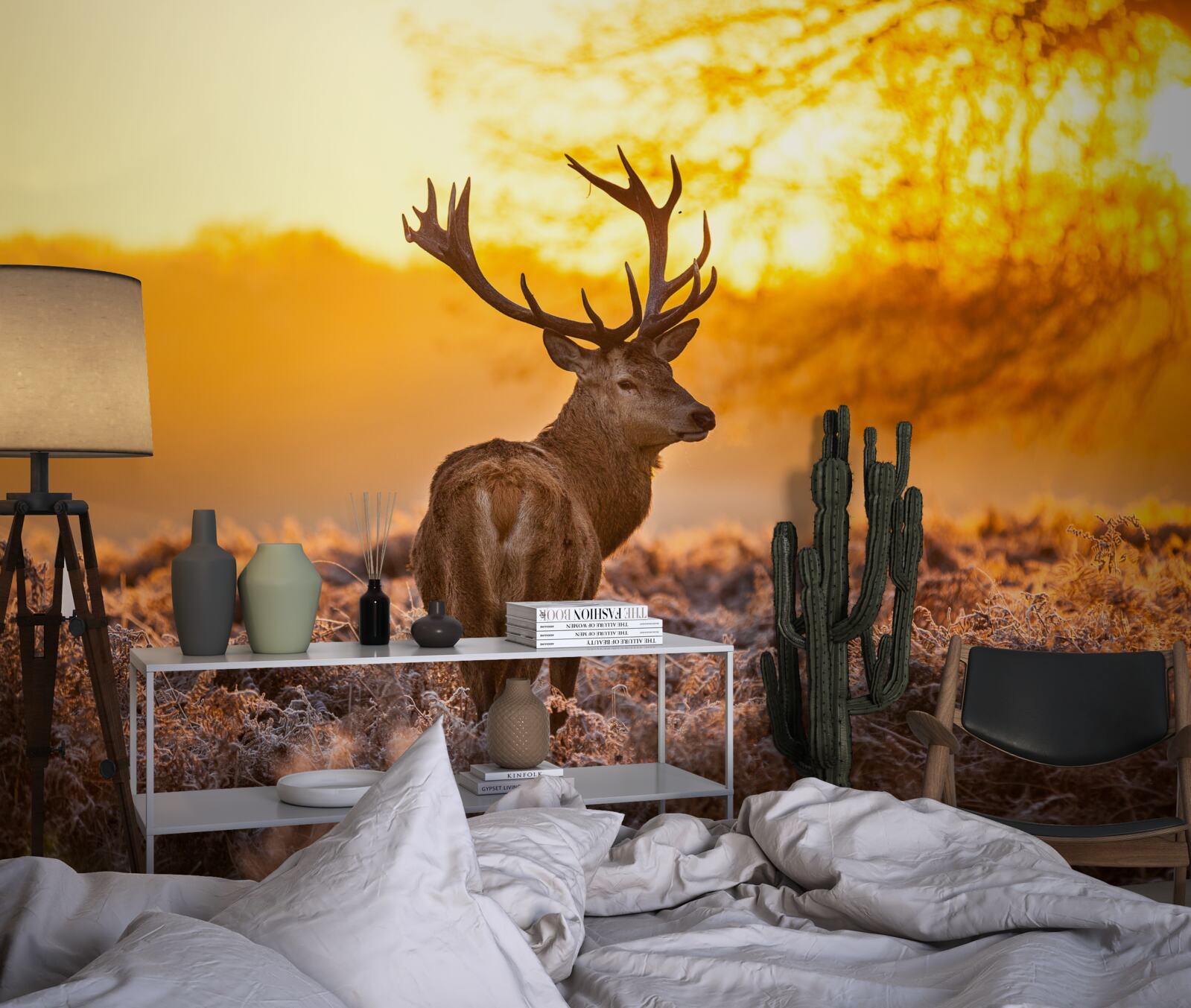 Fototapet o căprioară elegantă însoțește zorii pe un câmp vast