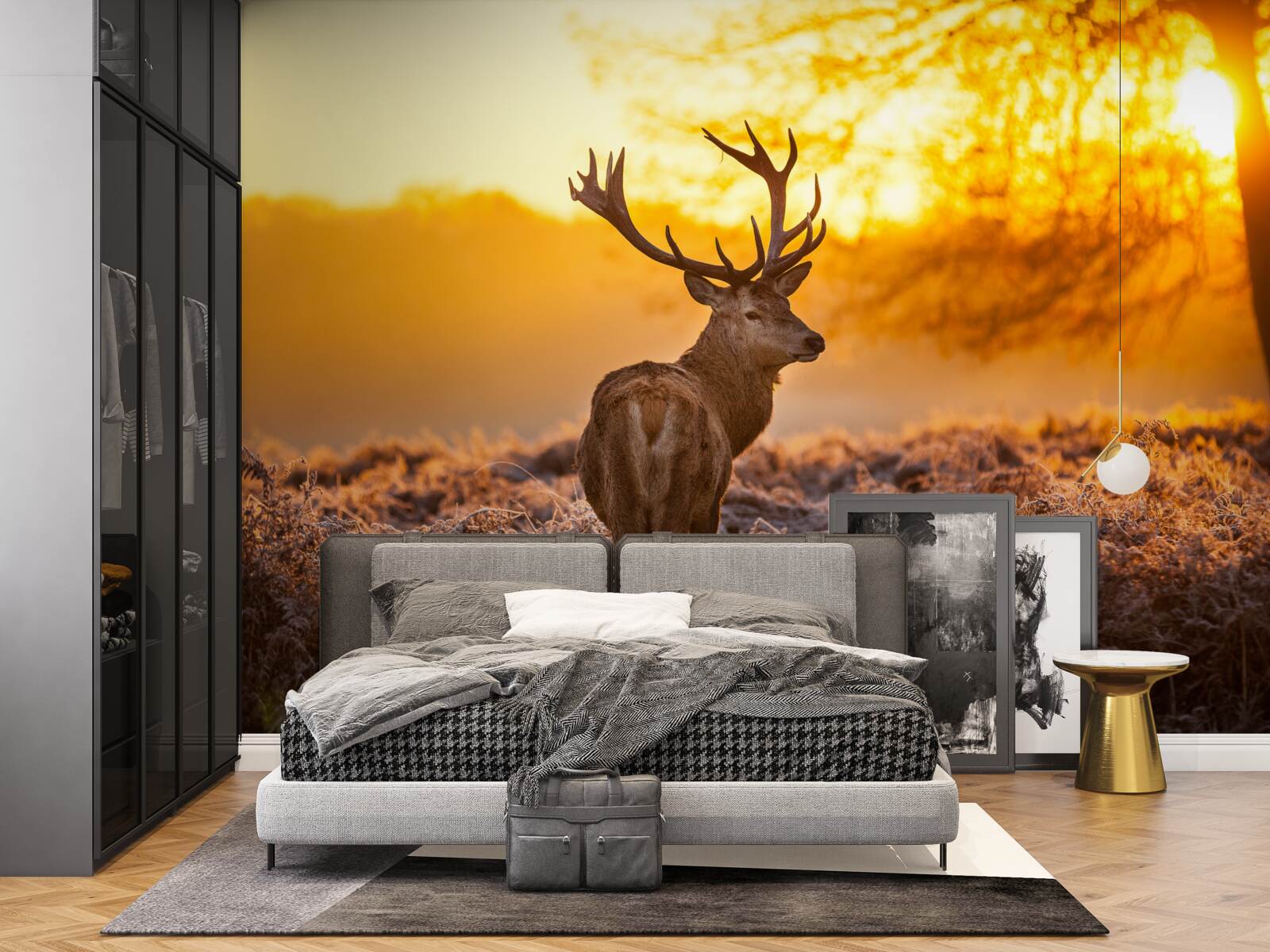 Fototapet o căprioară elegantă însoțește zorii pe un câmp vast