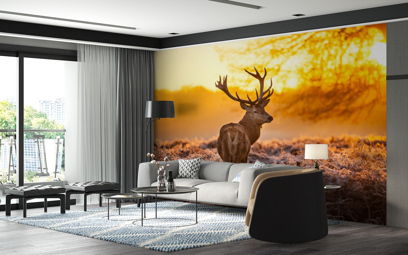 Fototapet o căprioară elegantă însoțește zorii pe un câmp vast