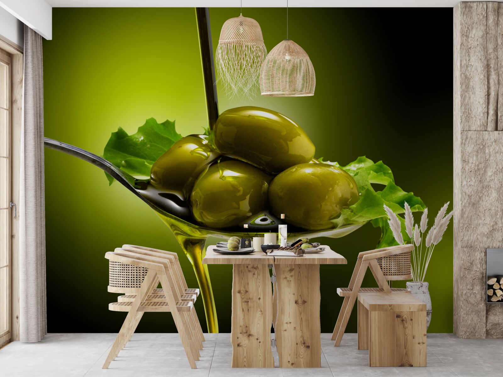 Fototapet măsline verzi pe o lingură