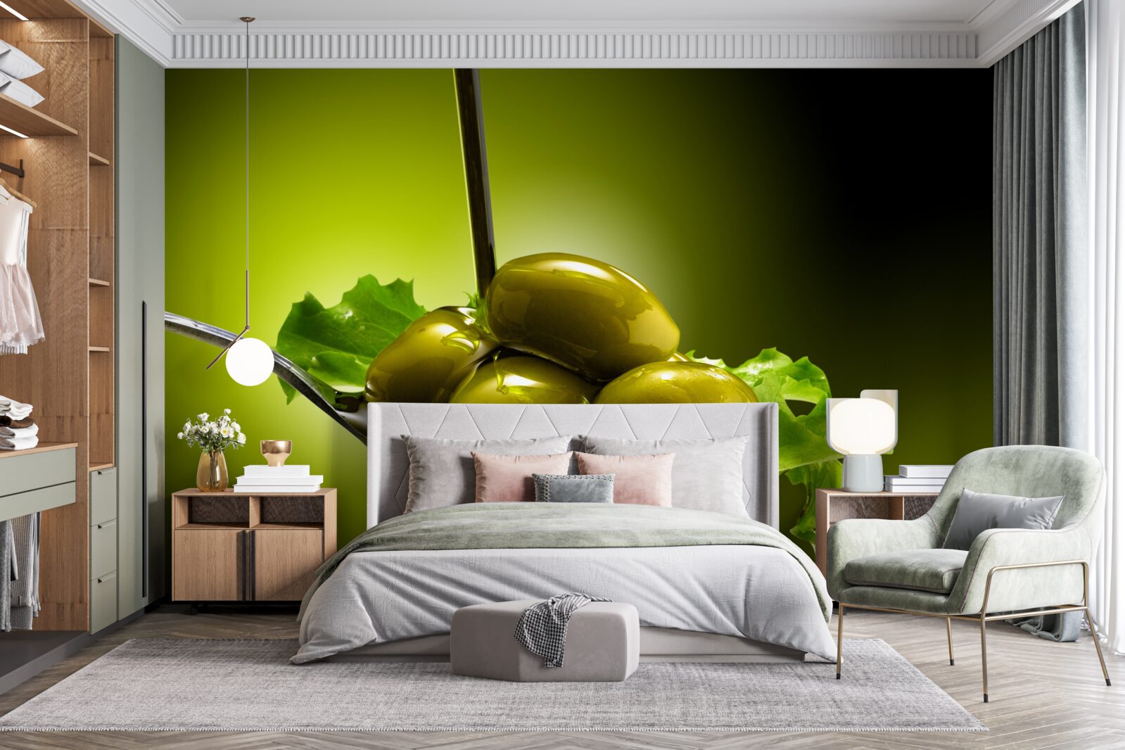 Fototapet măsline verzi pe o lingură