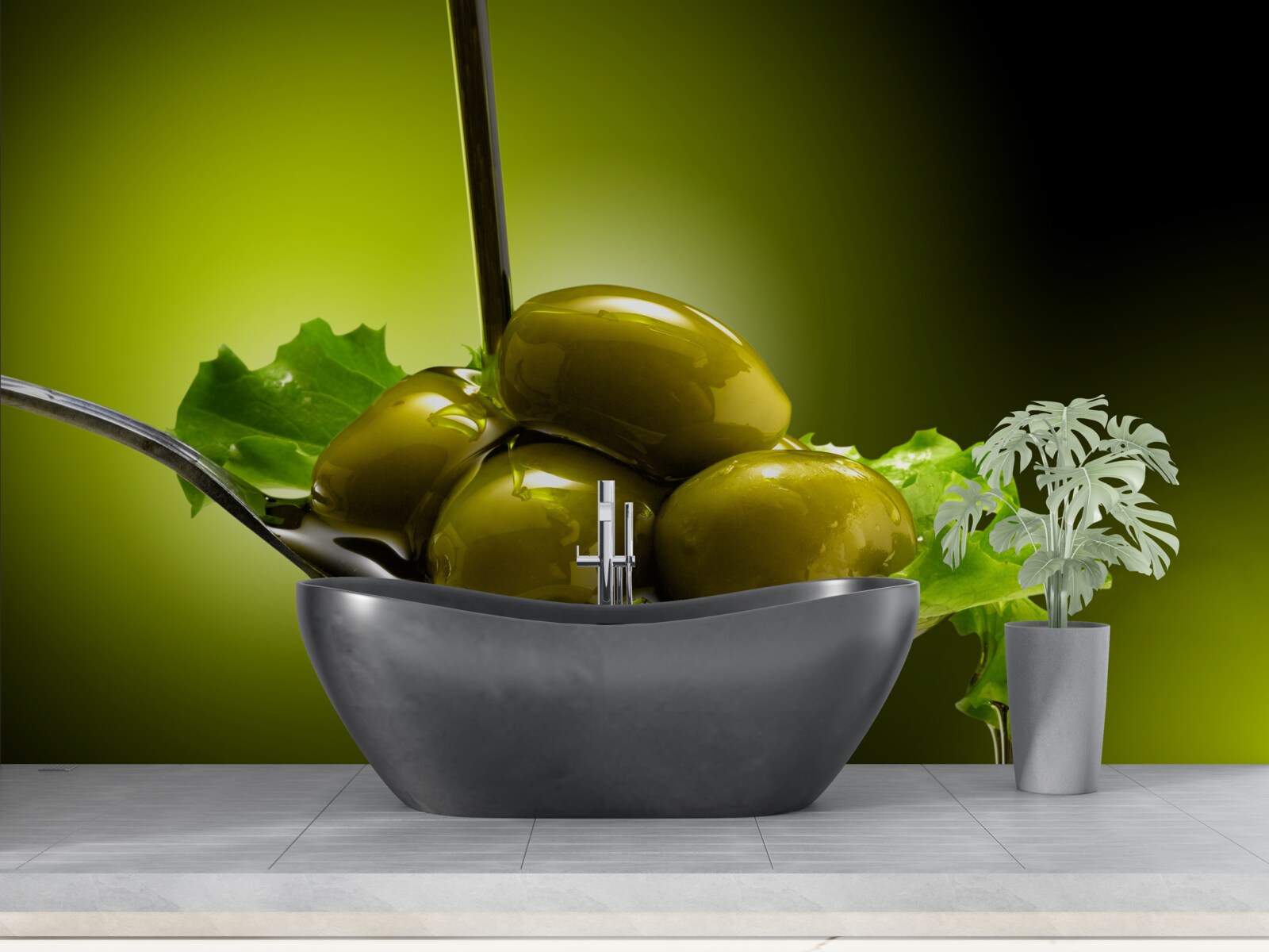 Fototapet măsline verzi pe o lingură