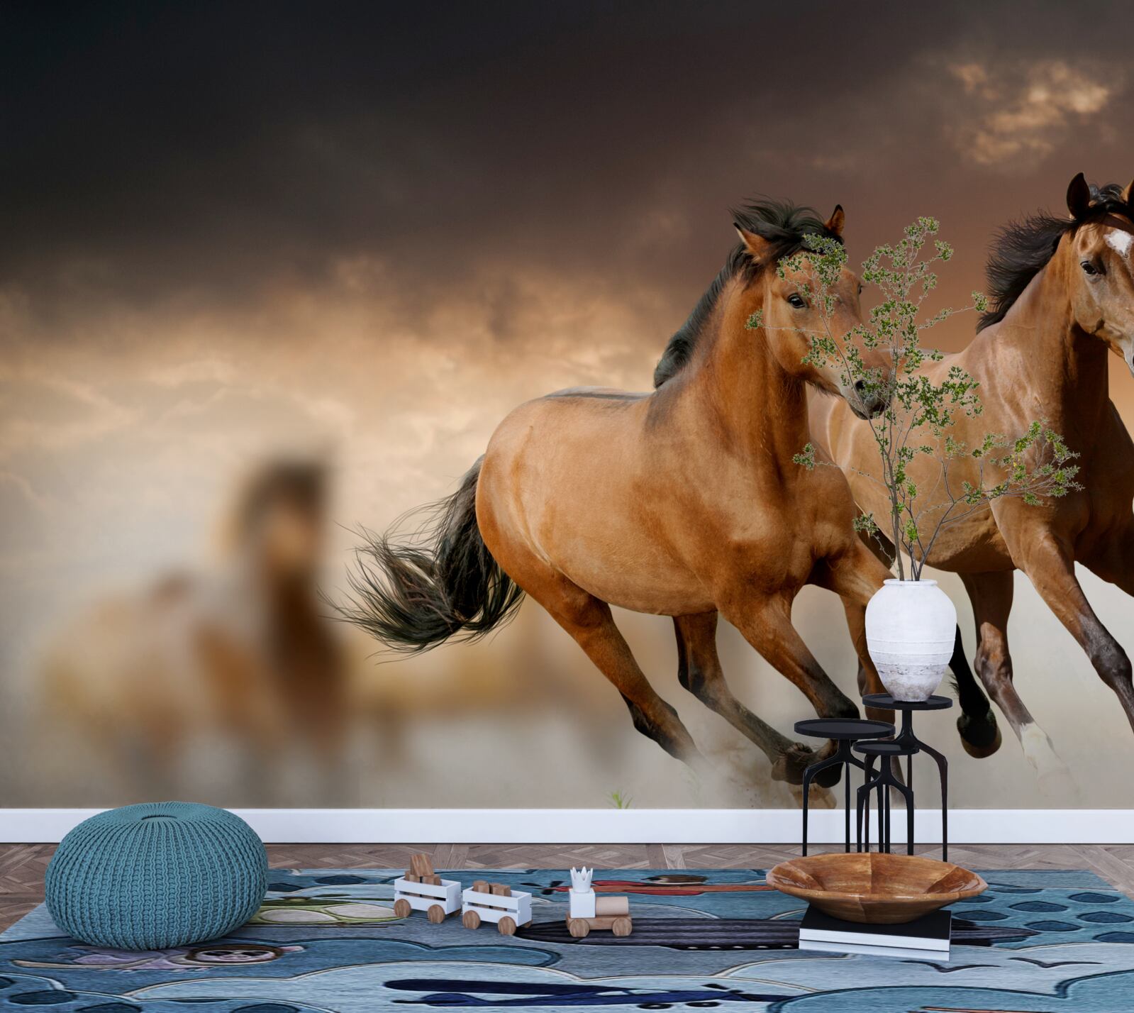 Fototapet doi cai maro trec unul pe lângă celălalt