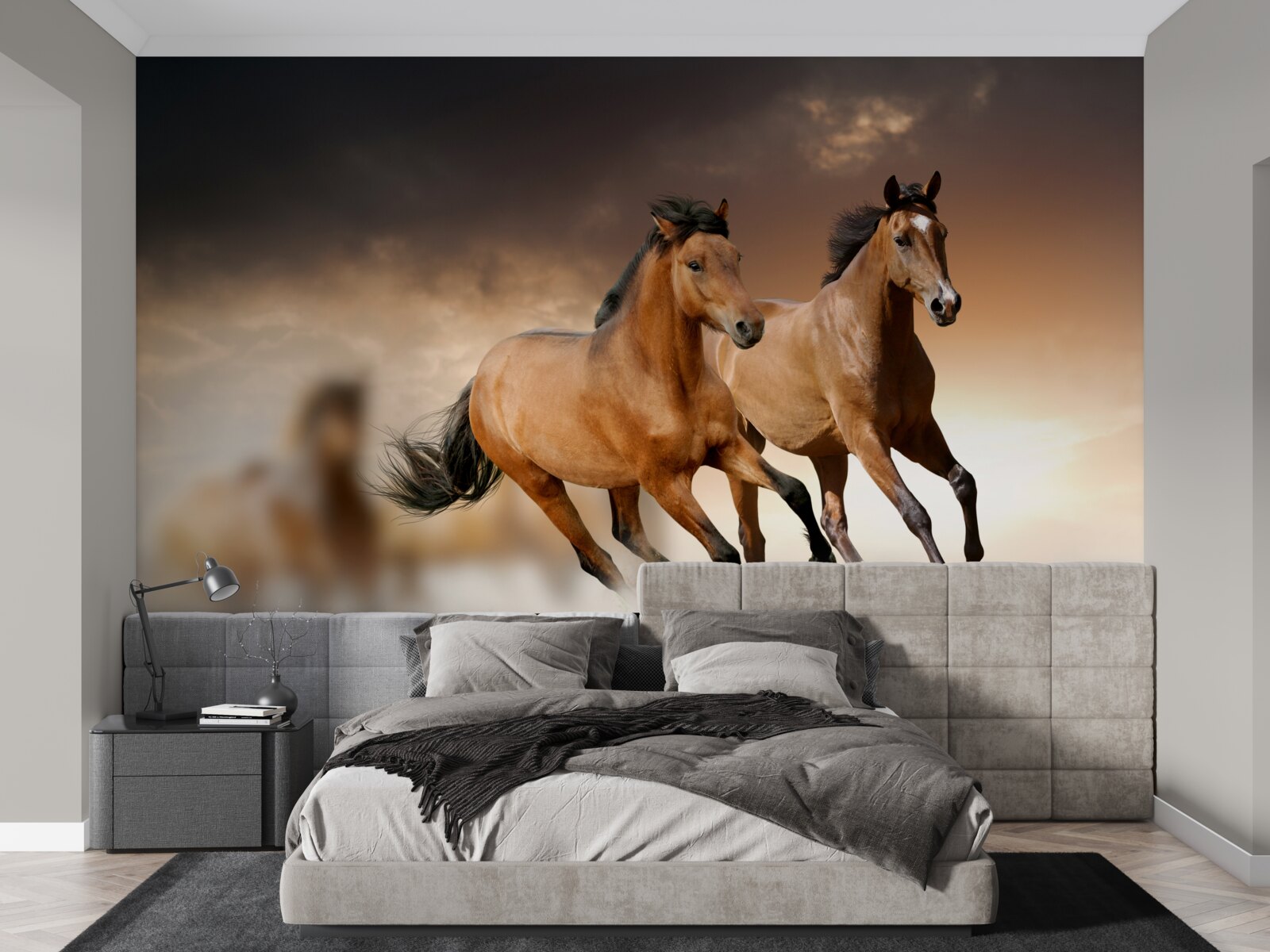 Fototapet doi cai maro trec unul pe lângă celălalt