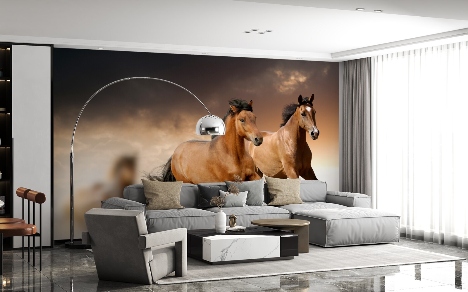 Fototapet doi cai maro trec unul pe lângă celălalt