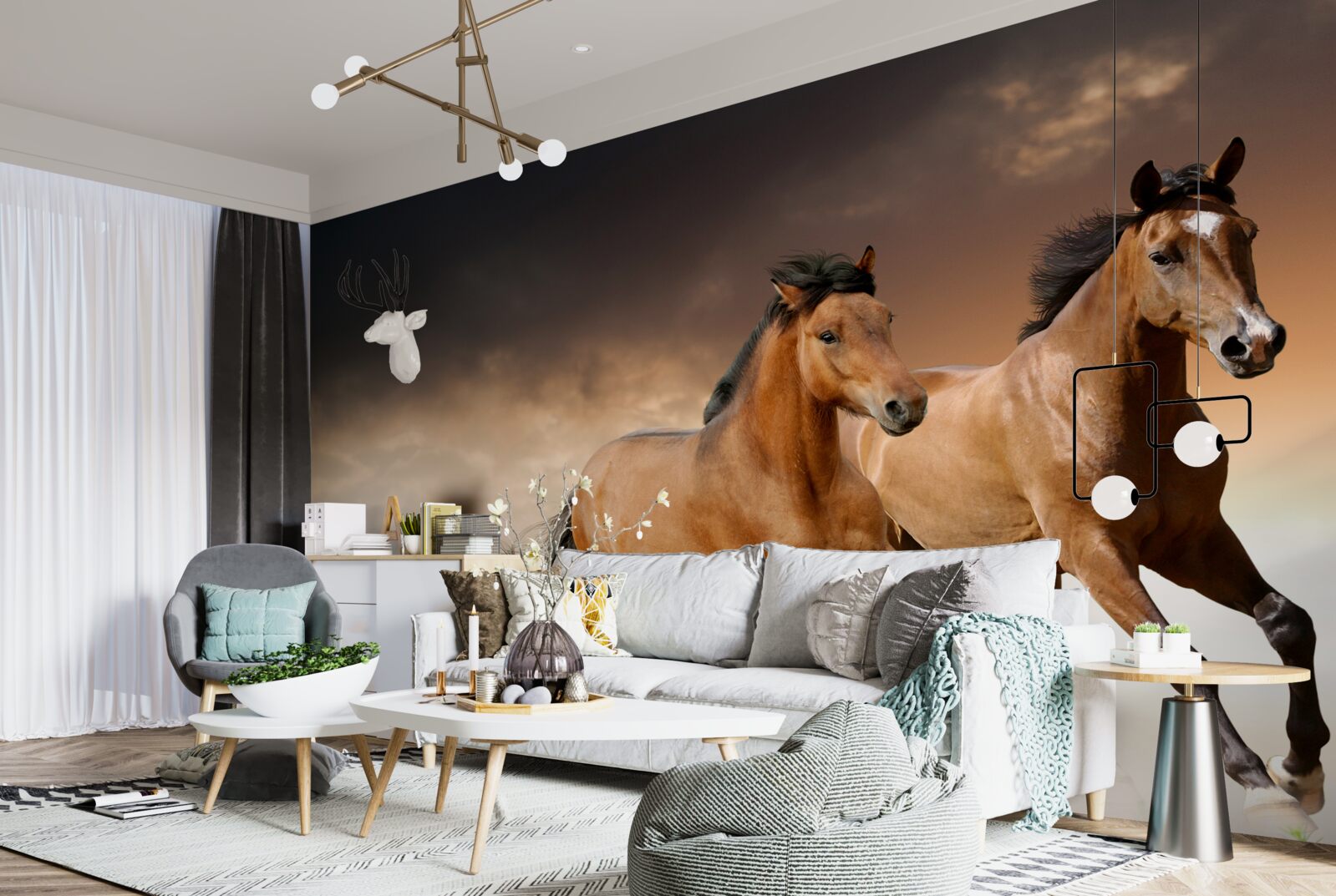 Fototapet doi cai maro trec unul pe lângă celălalt