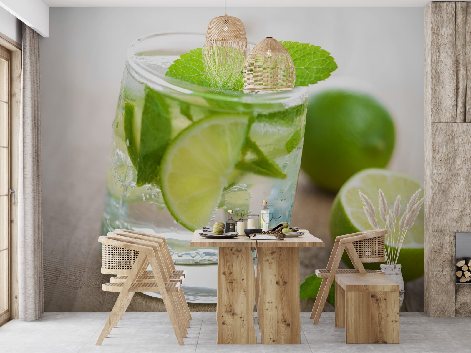 Fototapet pahar de apă cu lime și mentă