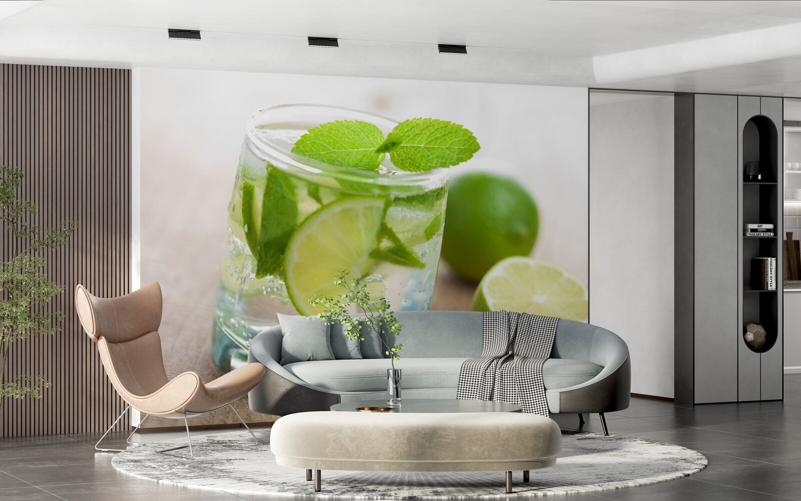 Fototapet pahar de apă cu lime și mentă