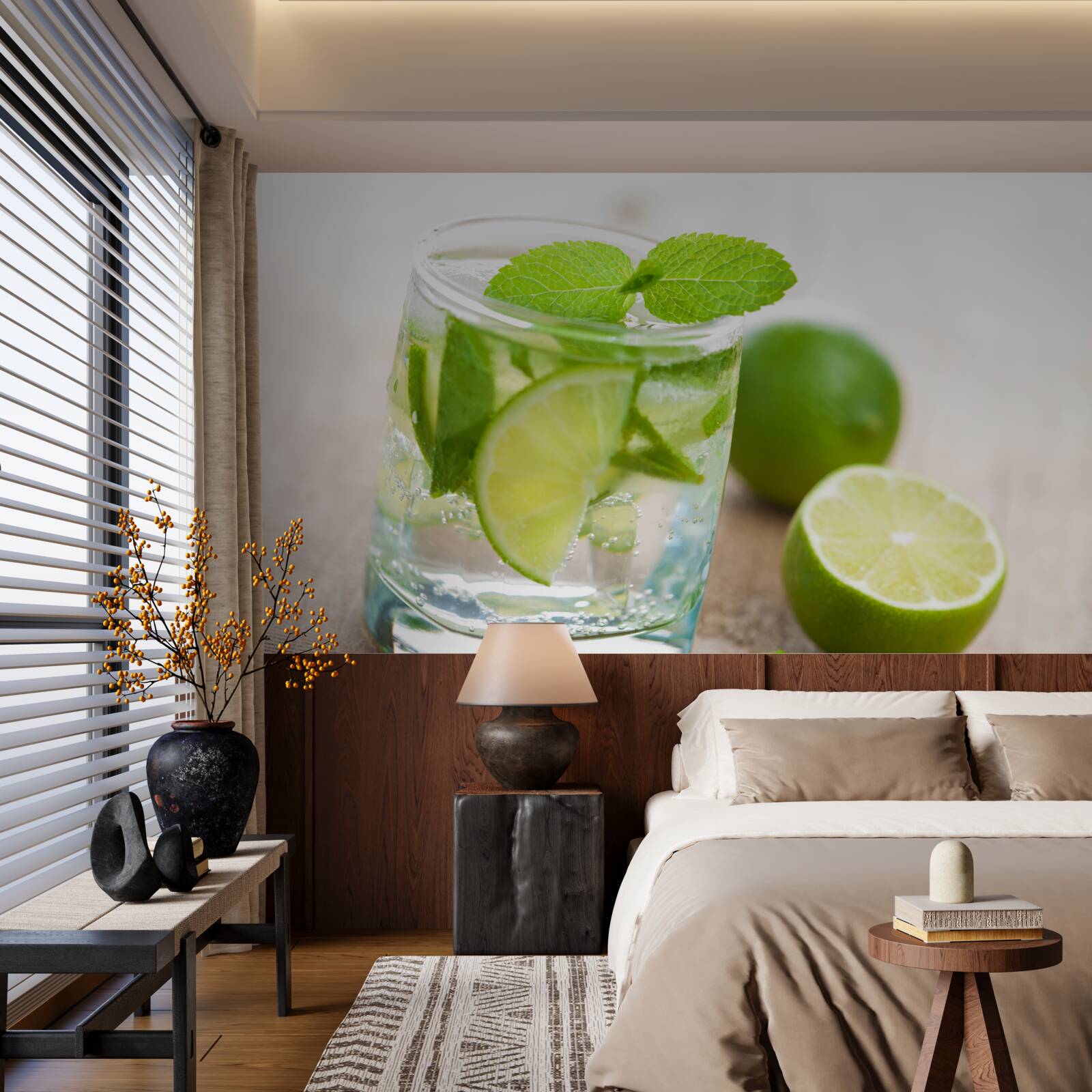 Fototapet pahar de apă cu lime și mentă
