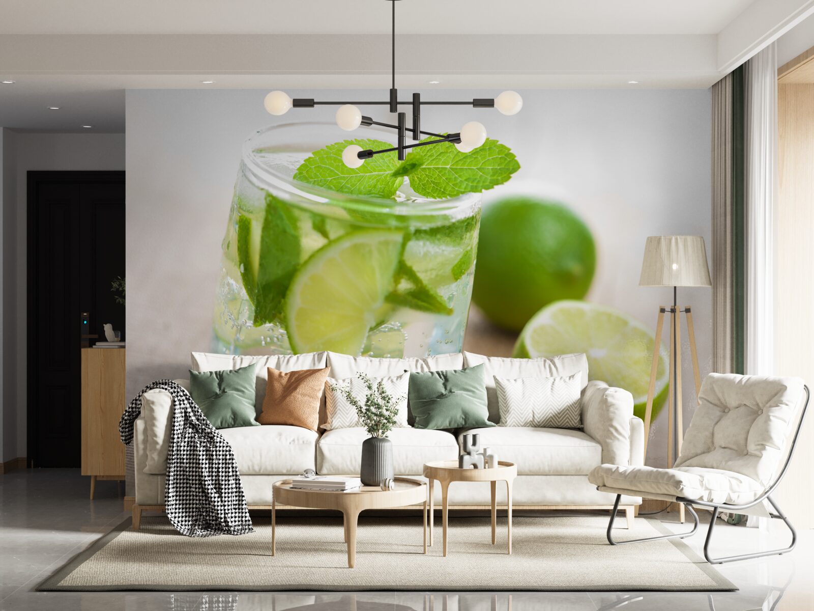 Fototapet pahar de apă cu lime și mentă