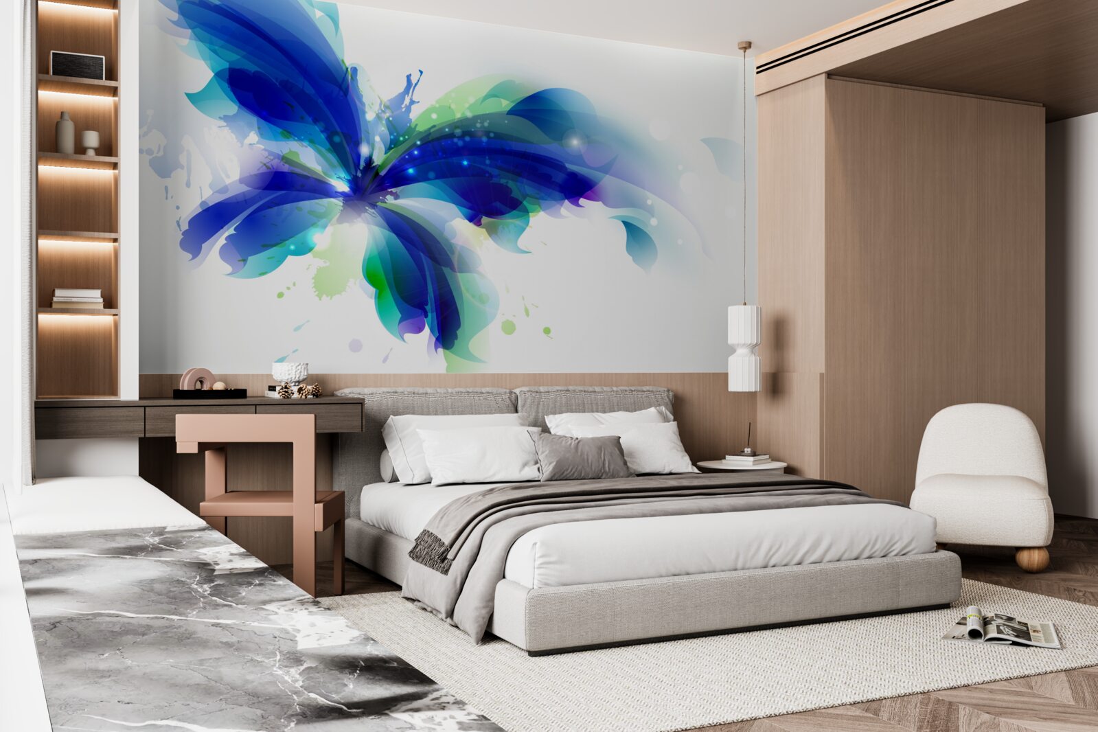 Fototapet fluture în albastru deschis