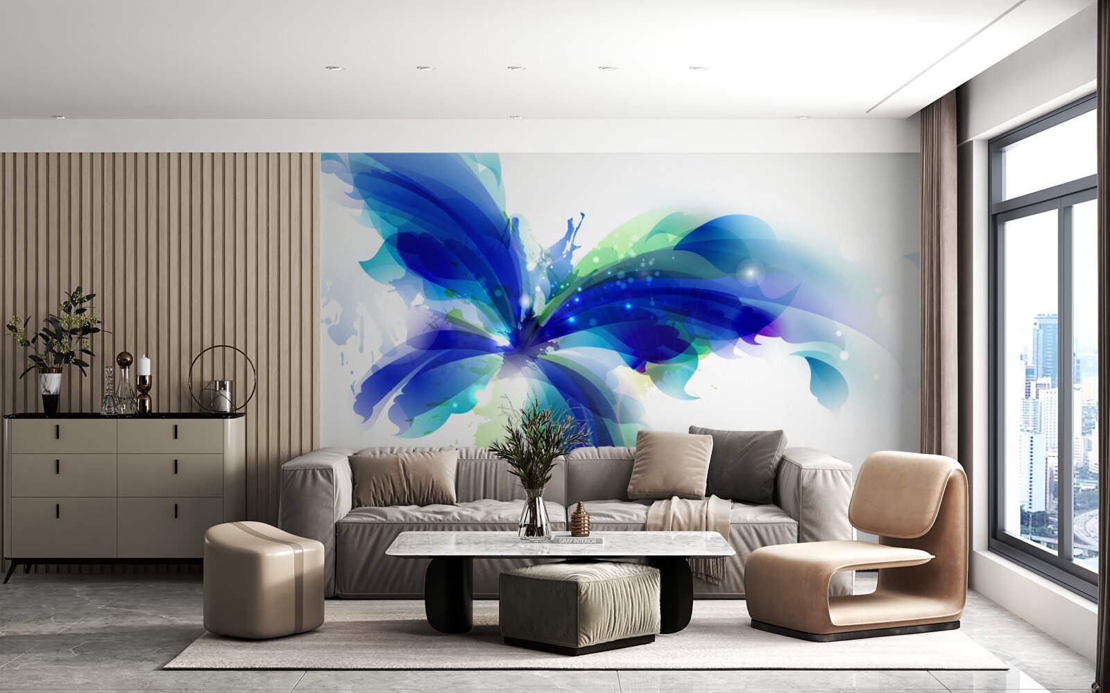 Fototapet fluture în albastru deschis