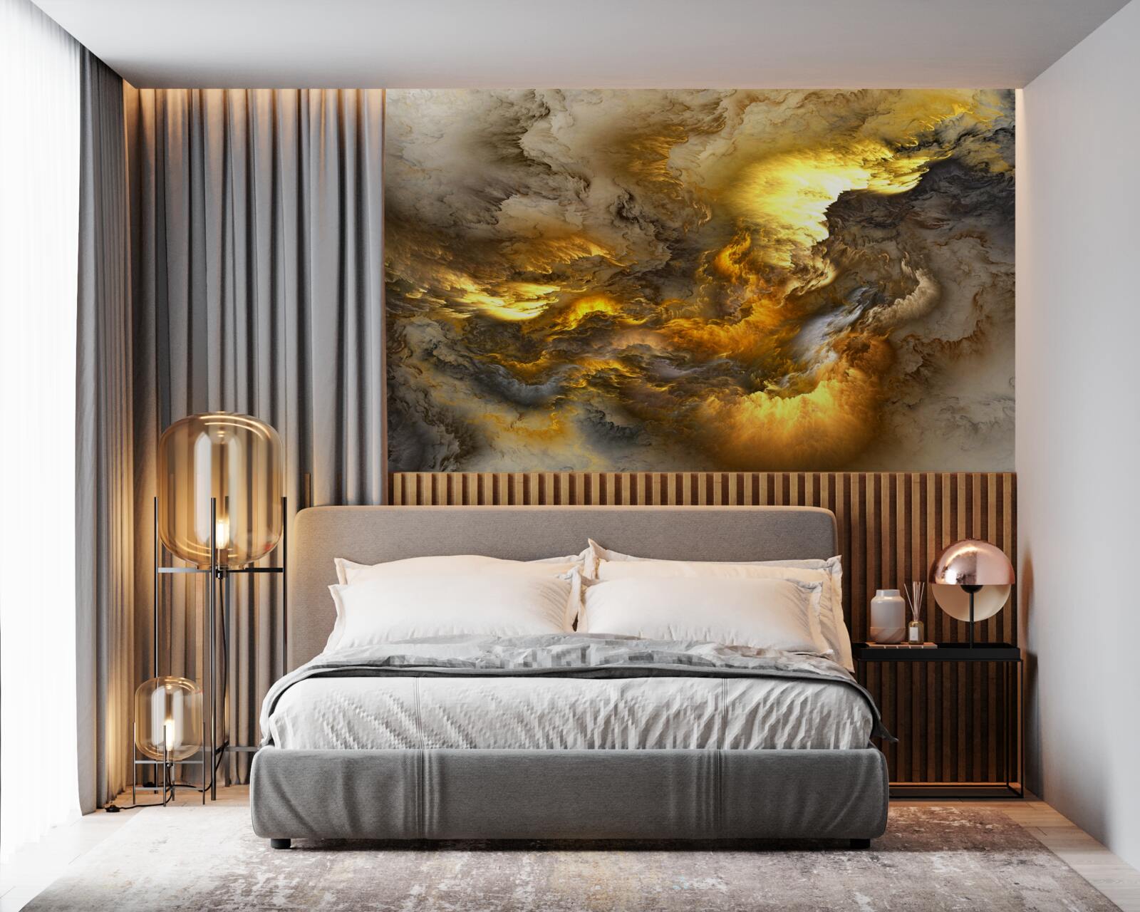 Fototapet marmură bej cu diviziune aurie