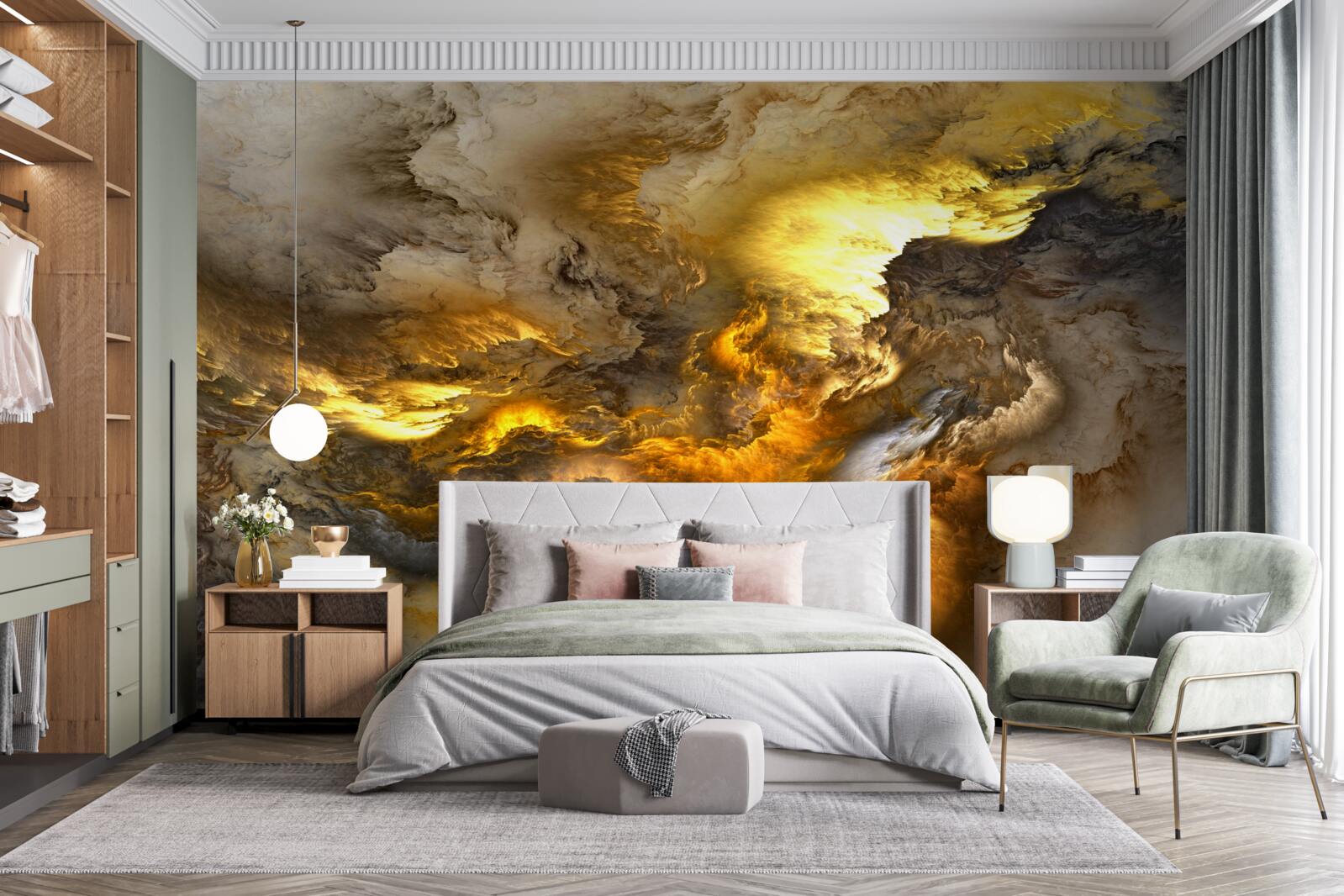 Fototapet marmură bej cu diviziune aurie