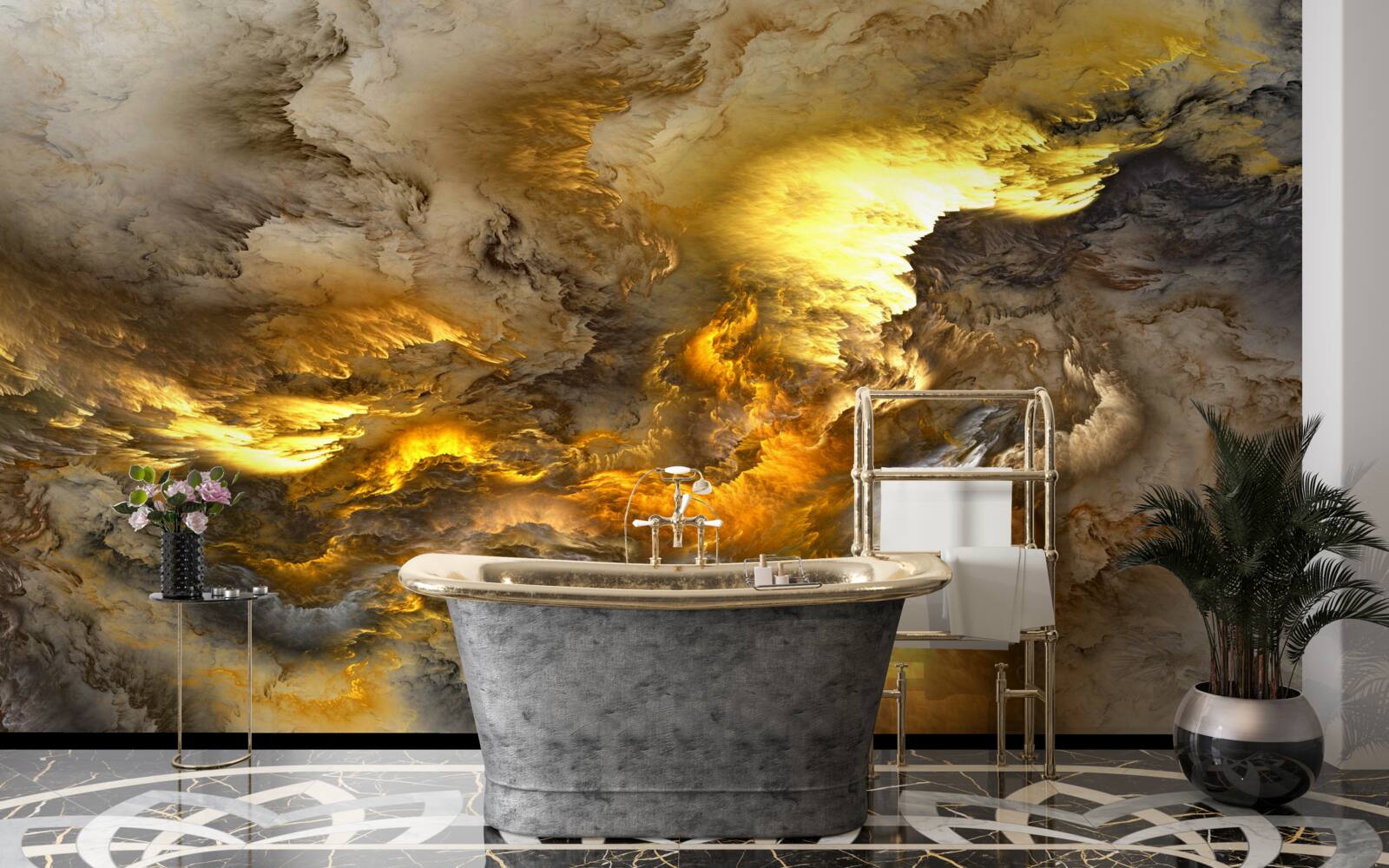 Fototapet marmură bej cu diviziune aurie