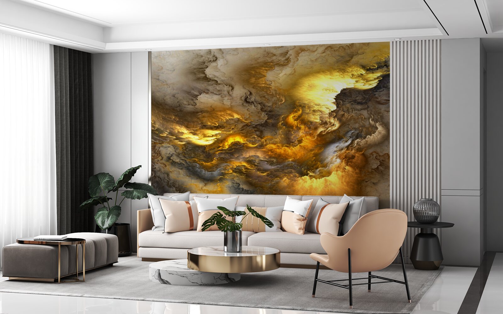 Fototapet marmură bej cu diviziune aurie