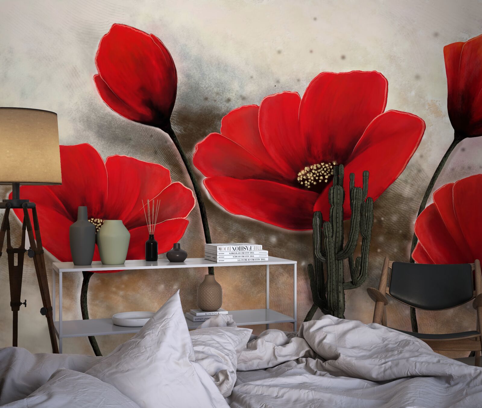 Fototapet după ploaie, maci cărămiziu