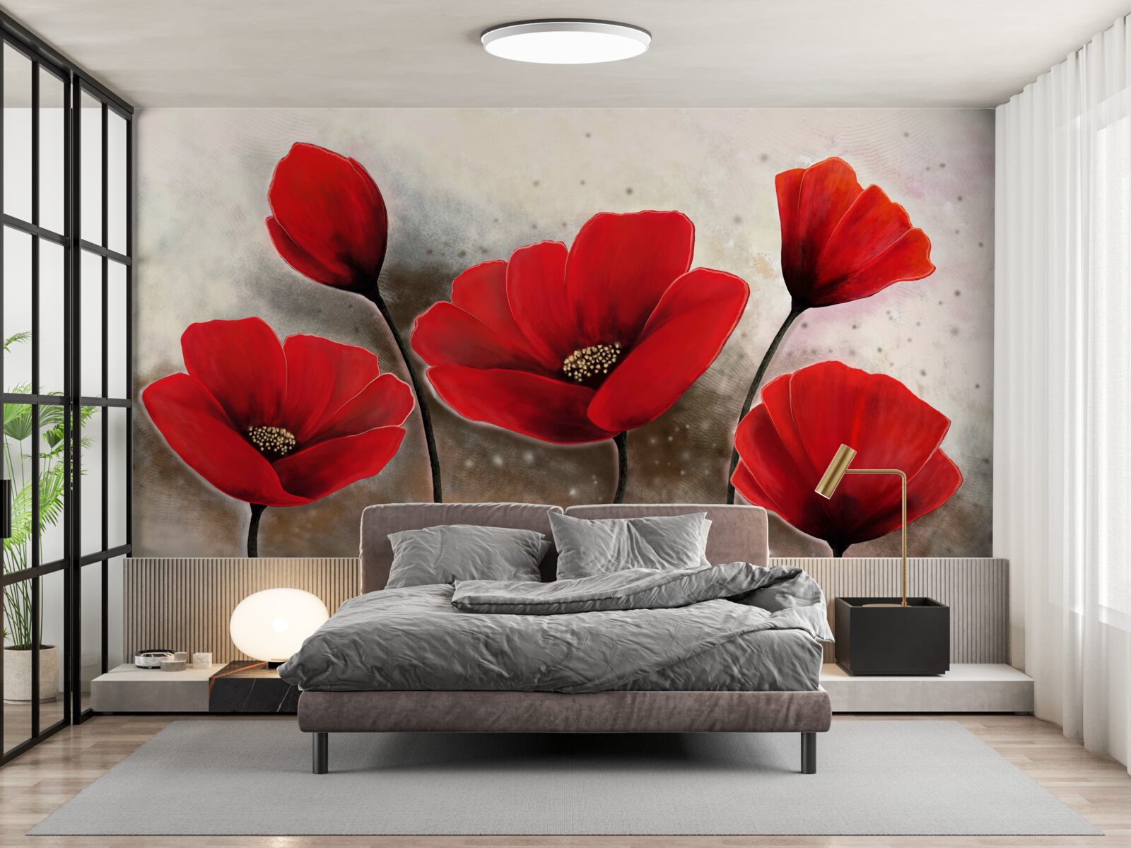 Fototapet după ploaie, maci cărămiziu