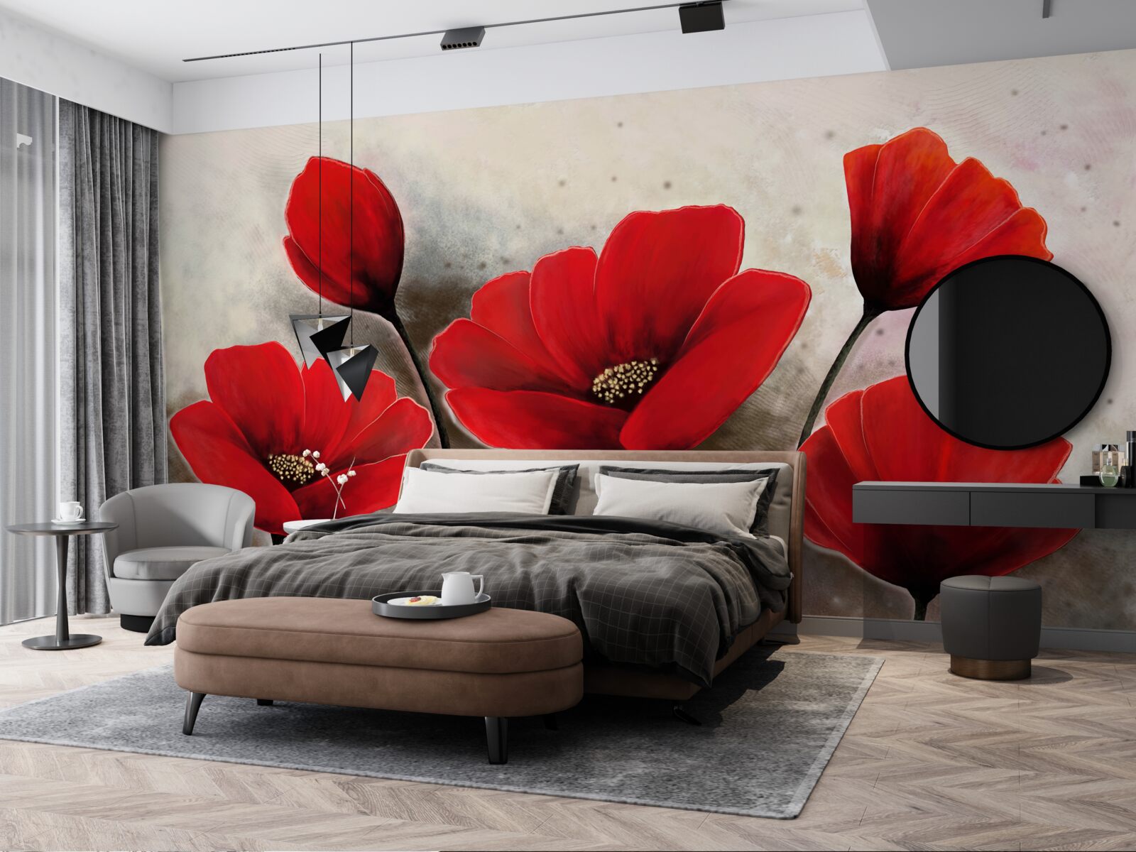 Fototapet după ploaie, maci cărămiziu