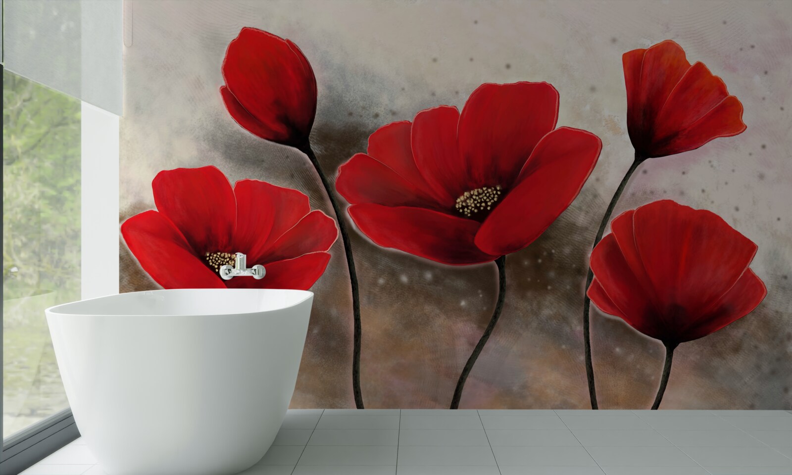 Fototapet după ploaie, maci cărămiziu
