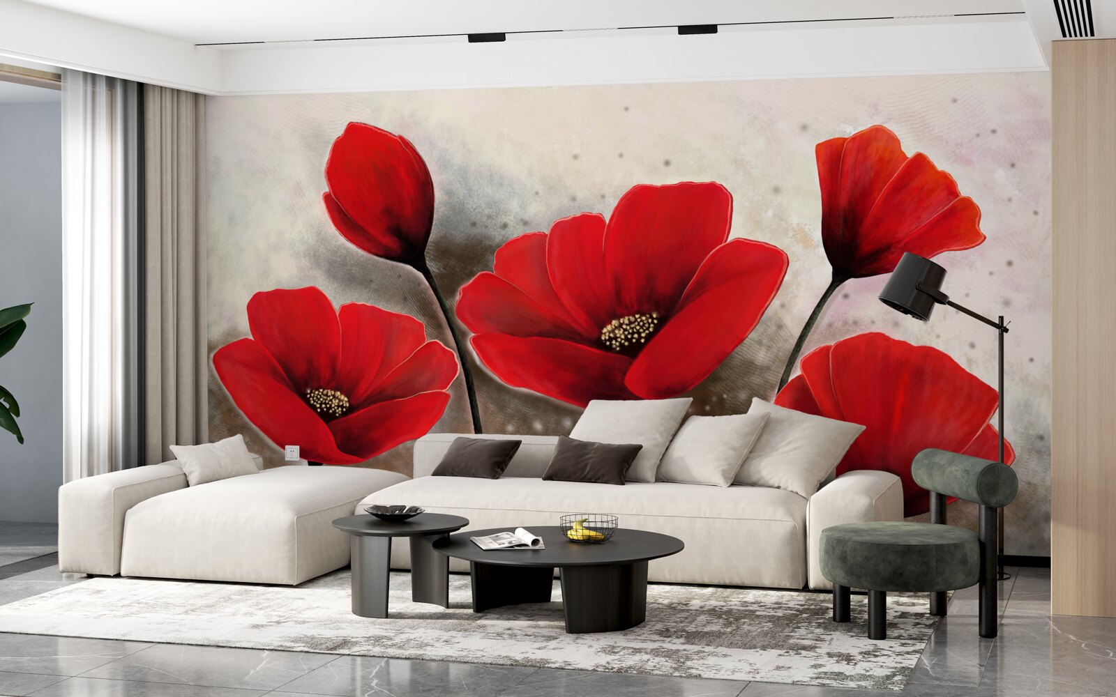 Fototapet după ploaie, maci cărămiziu