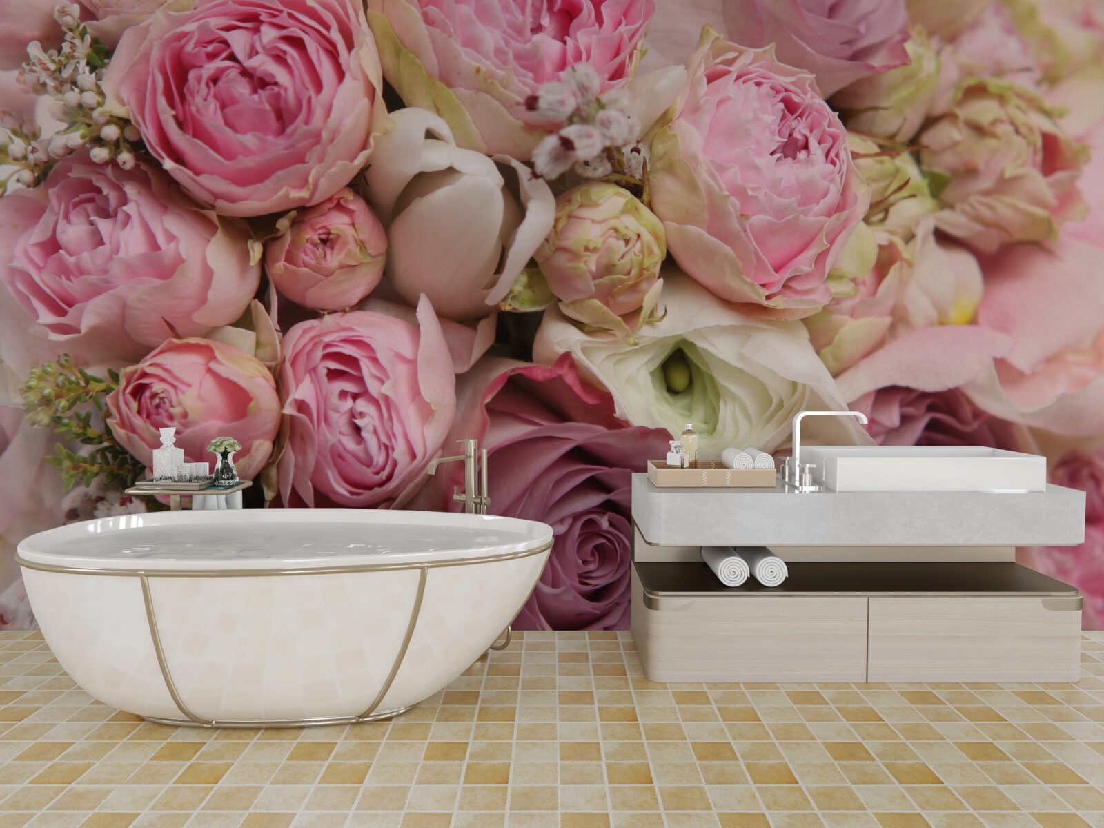 Fototapet un buchet delicat de flori cu o notă romantică