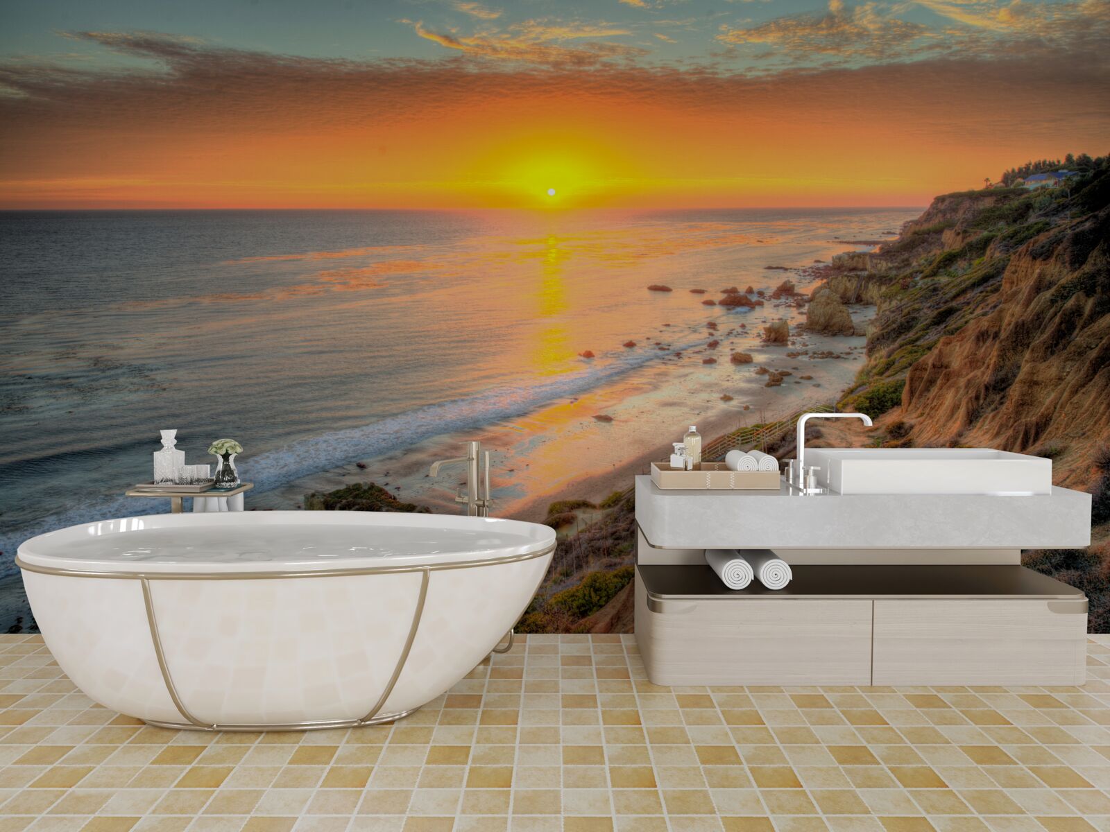 Fototapet soarele coboară în ocean la apus