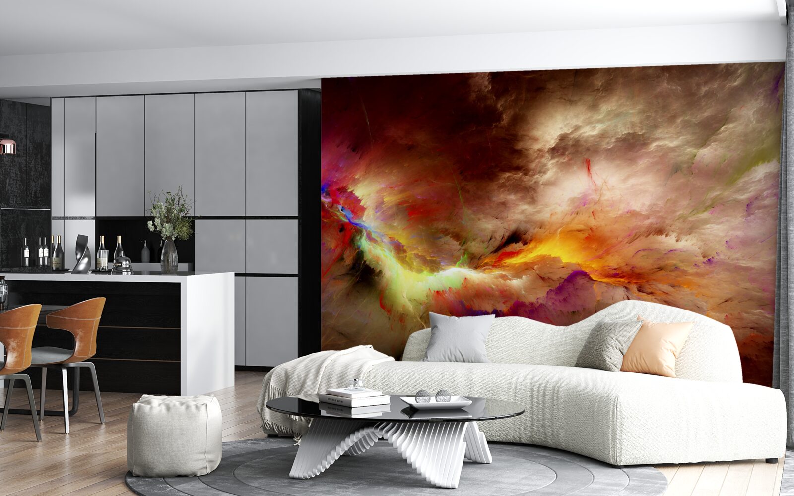 Fototapet o furtună izbucnește în deșert în timpul unei furtuni