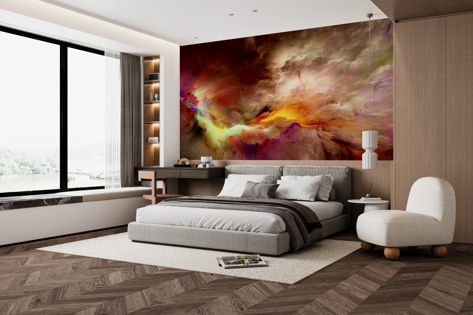 Fototapet o furtună izbucnește în deșert în timpul unei furtuni