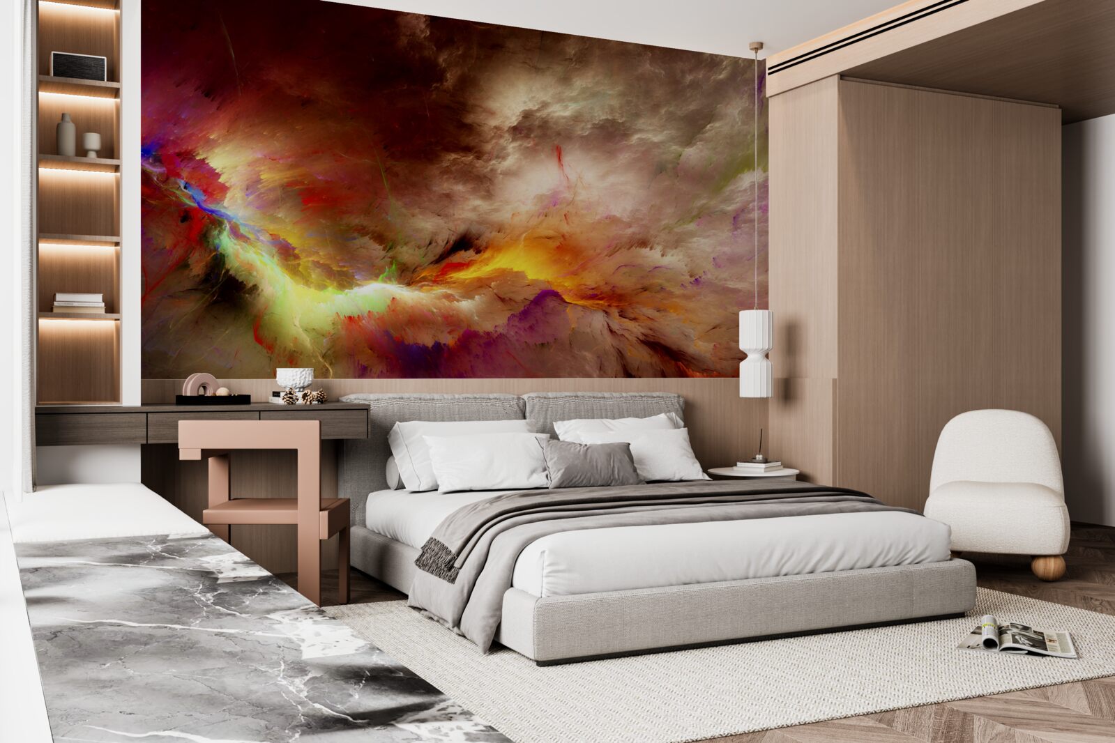 Fototapet o furtună izbucnește în deșert în timpul unei furtuni