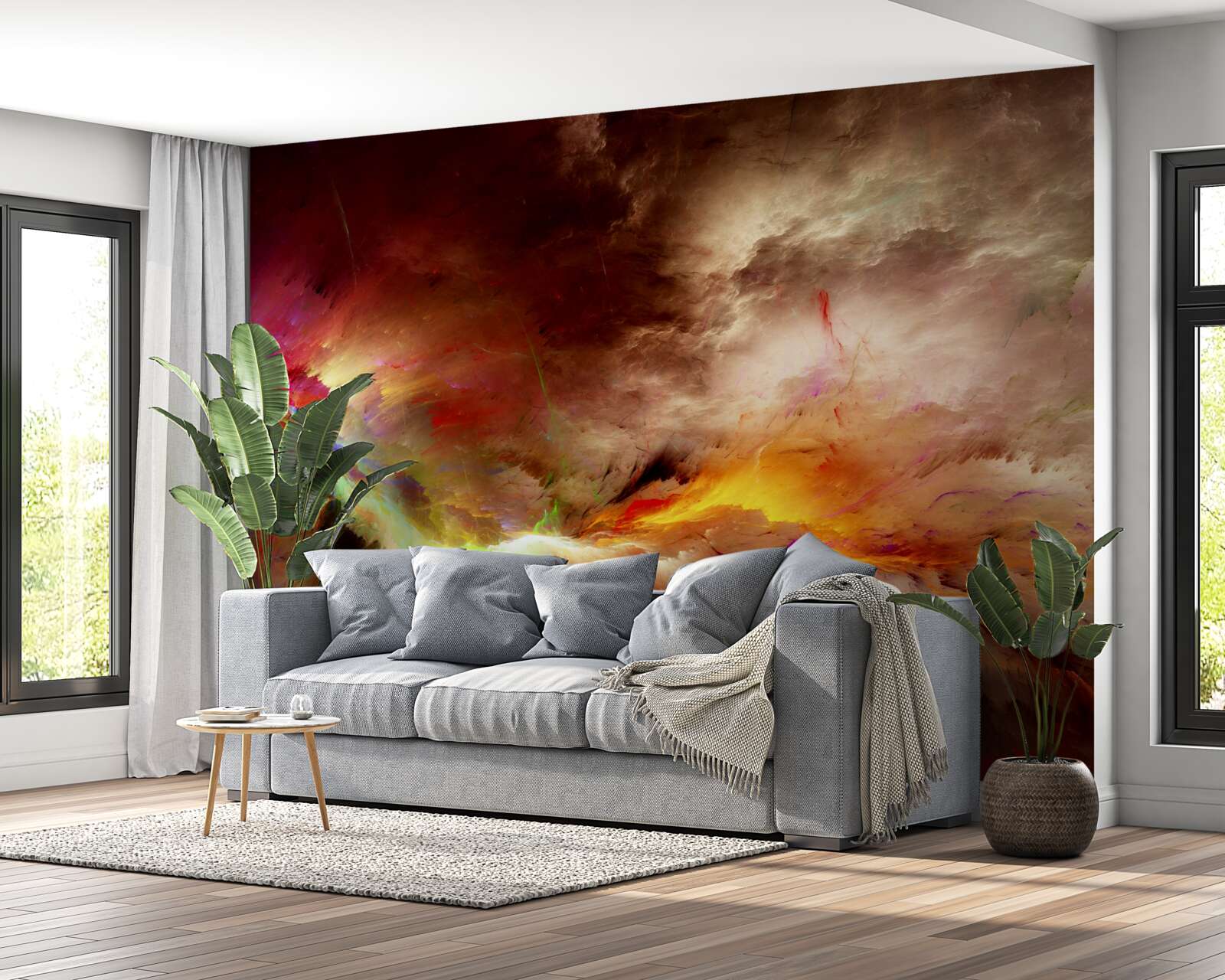 Fototapet o furtună izbucnește în deșert în timpul unei furtuni