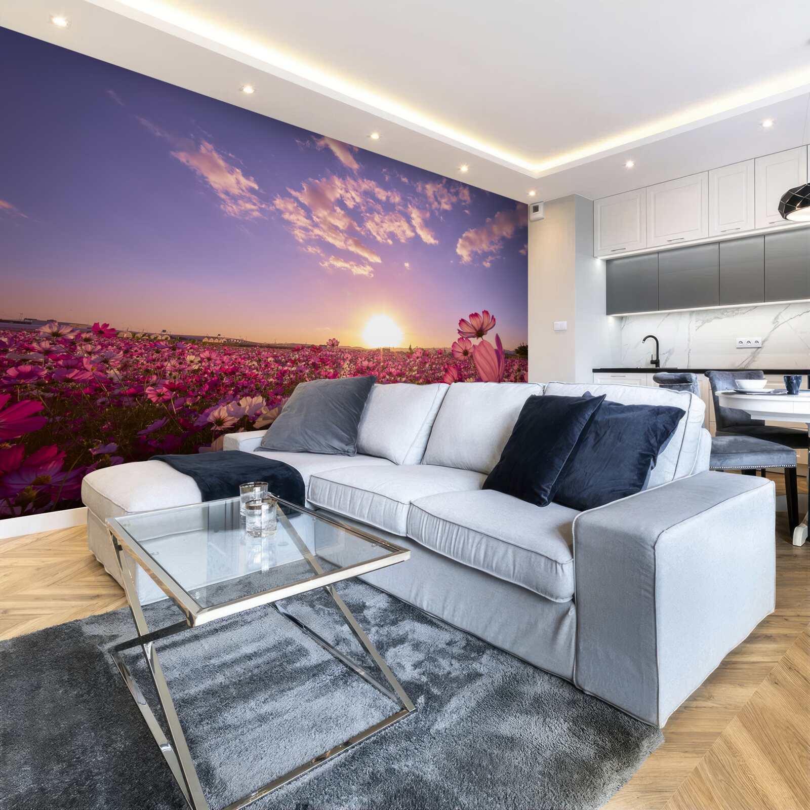 Fototapet Zori peste un câmp de flori