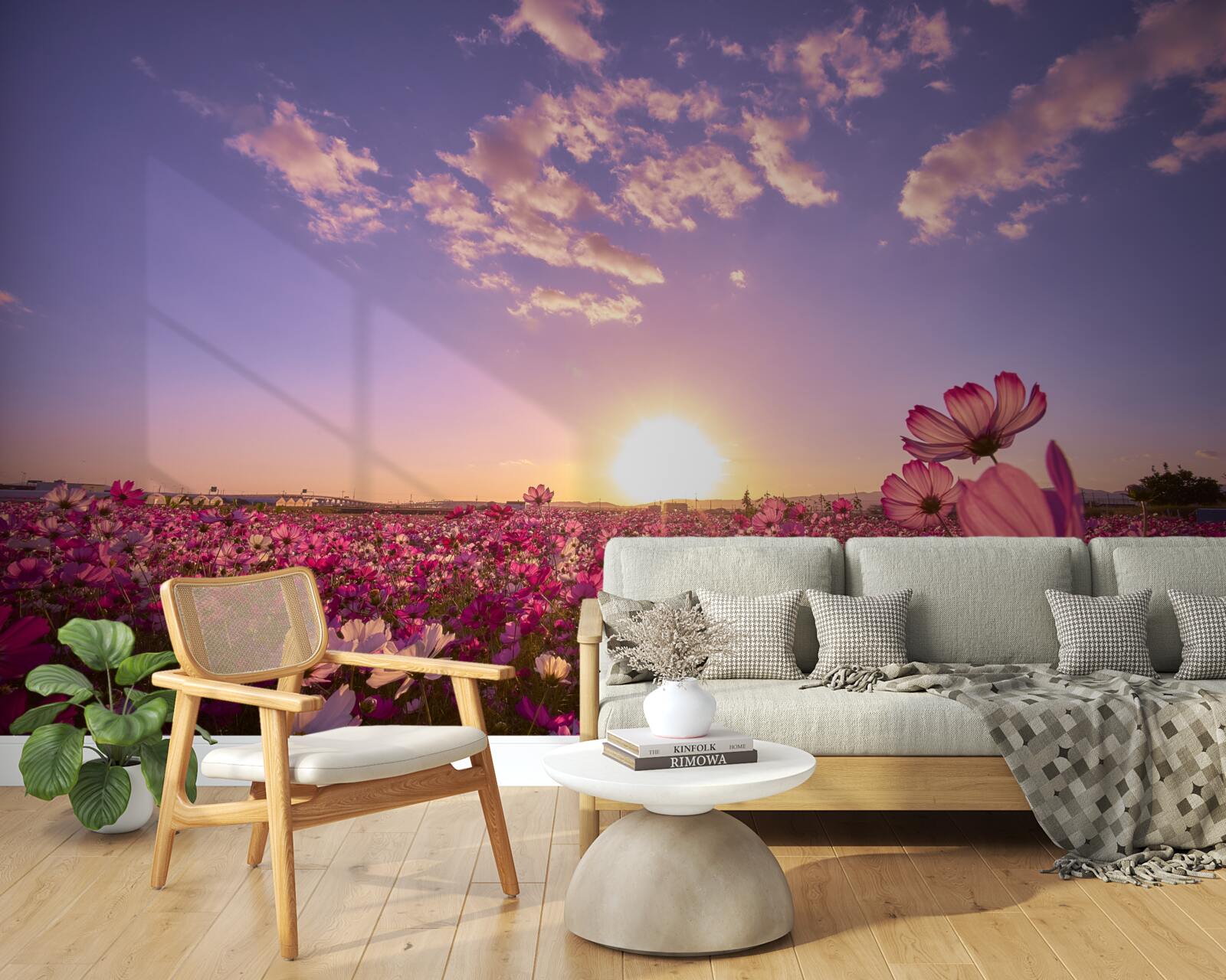 Fototapet Zori peste un câmp de flori