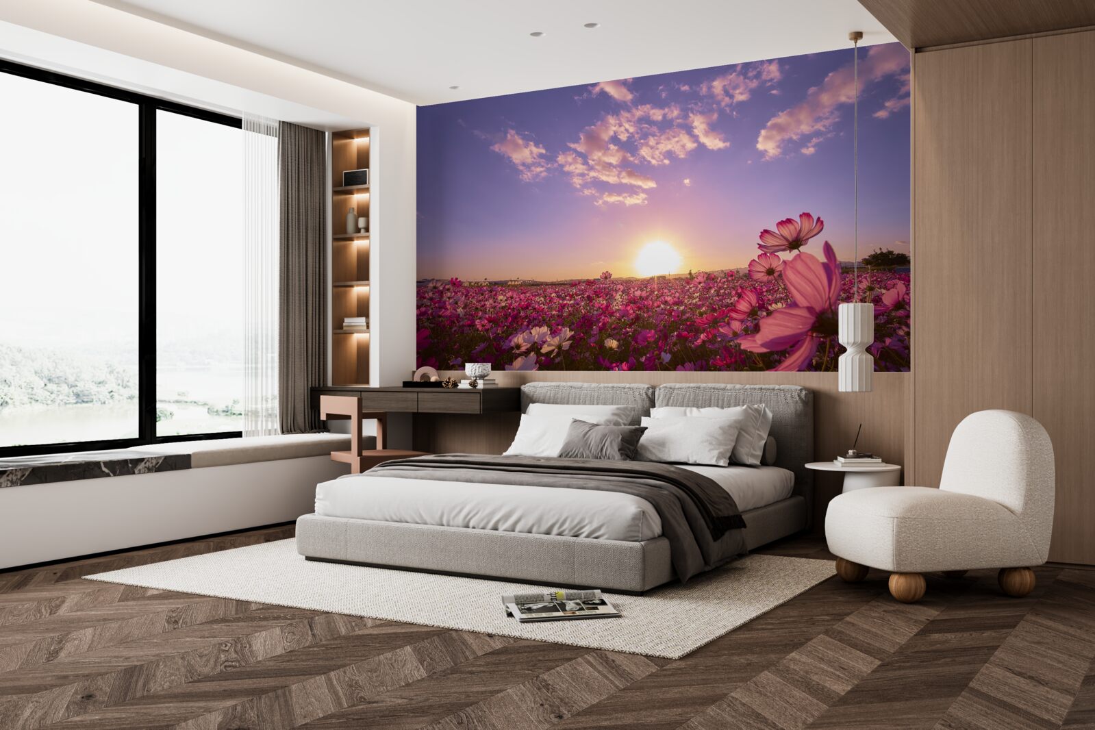 Fototapet Zori peste un câmp de flori