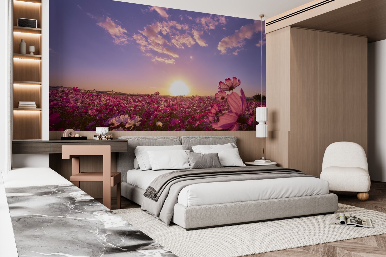 Fototapet Zori peste un câmp de flori